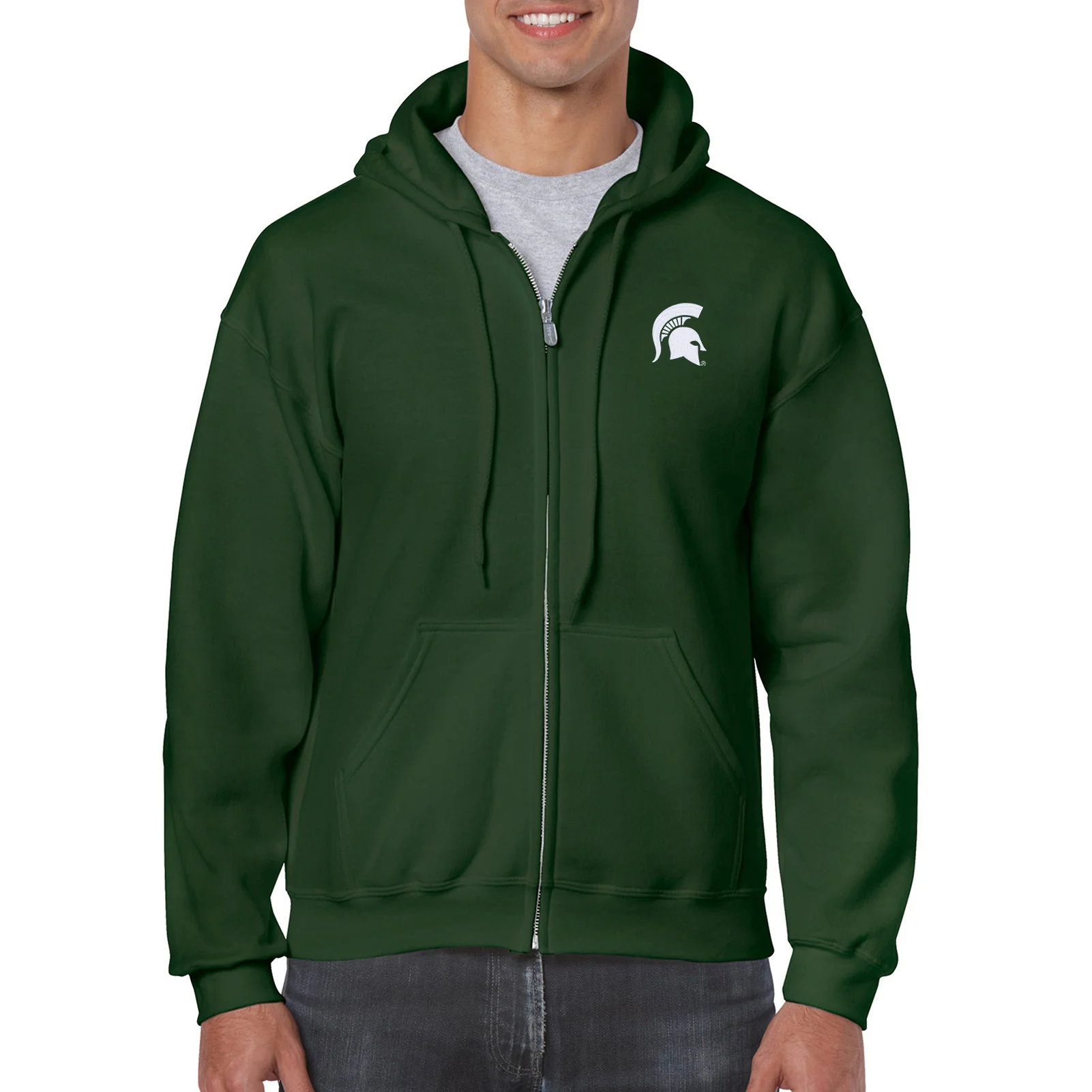 Michigan State University Spartans Primary Logo Left Chest Full-Zip Hoodie - Forest - Image 3