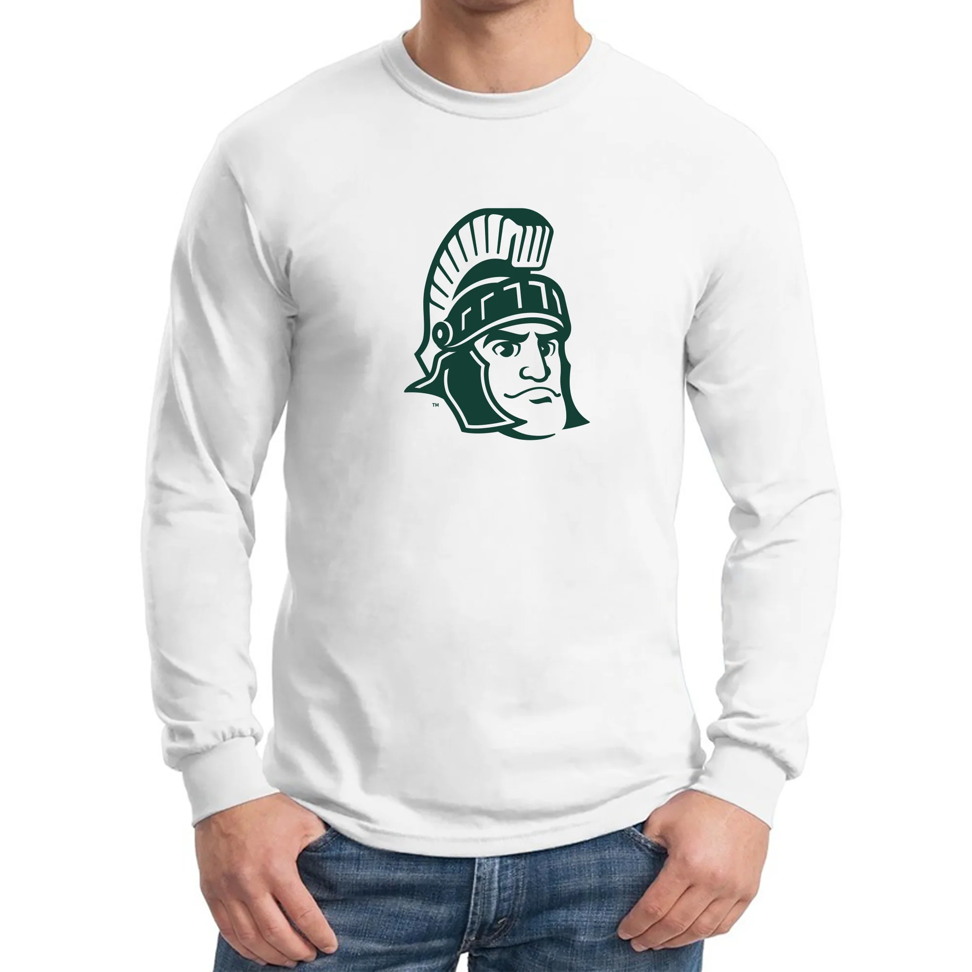 Michigan State University Spartans Sparty Mark Long Sleeve T Shirt- White - Image 3