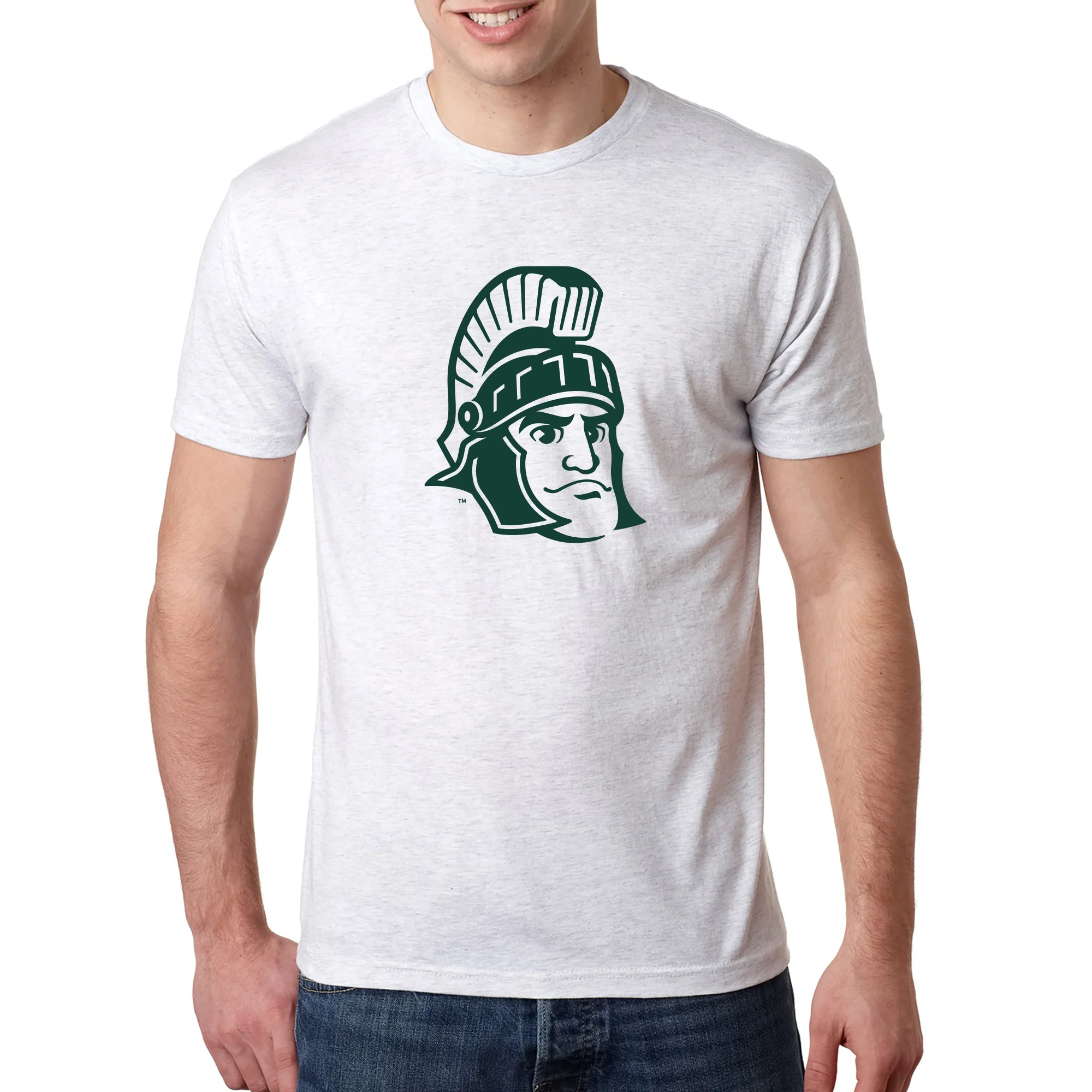 Michigan State University Spartans Sparty Mark Short Sleeve T Shirt - Heather White - Image 3