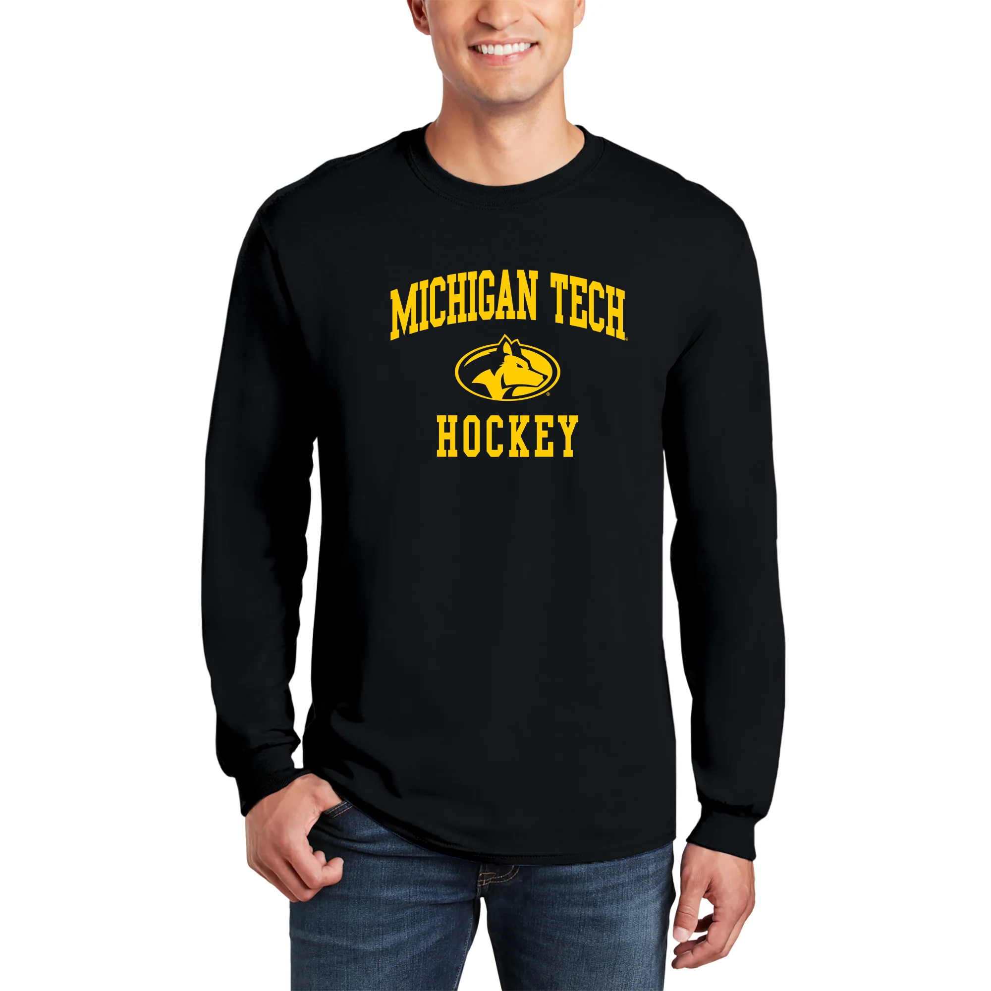 Michigan Tech Arch Logo Hockey Long Sleeve - Black - Image 3