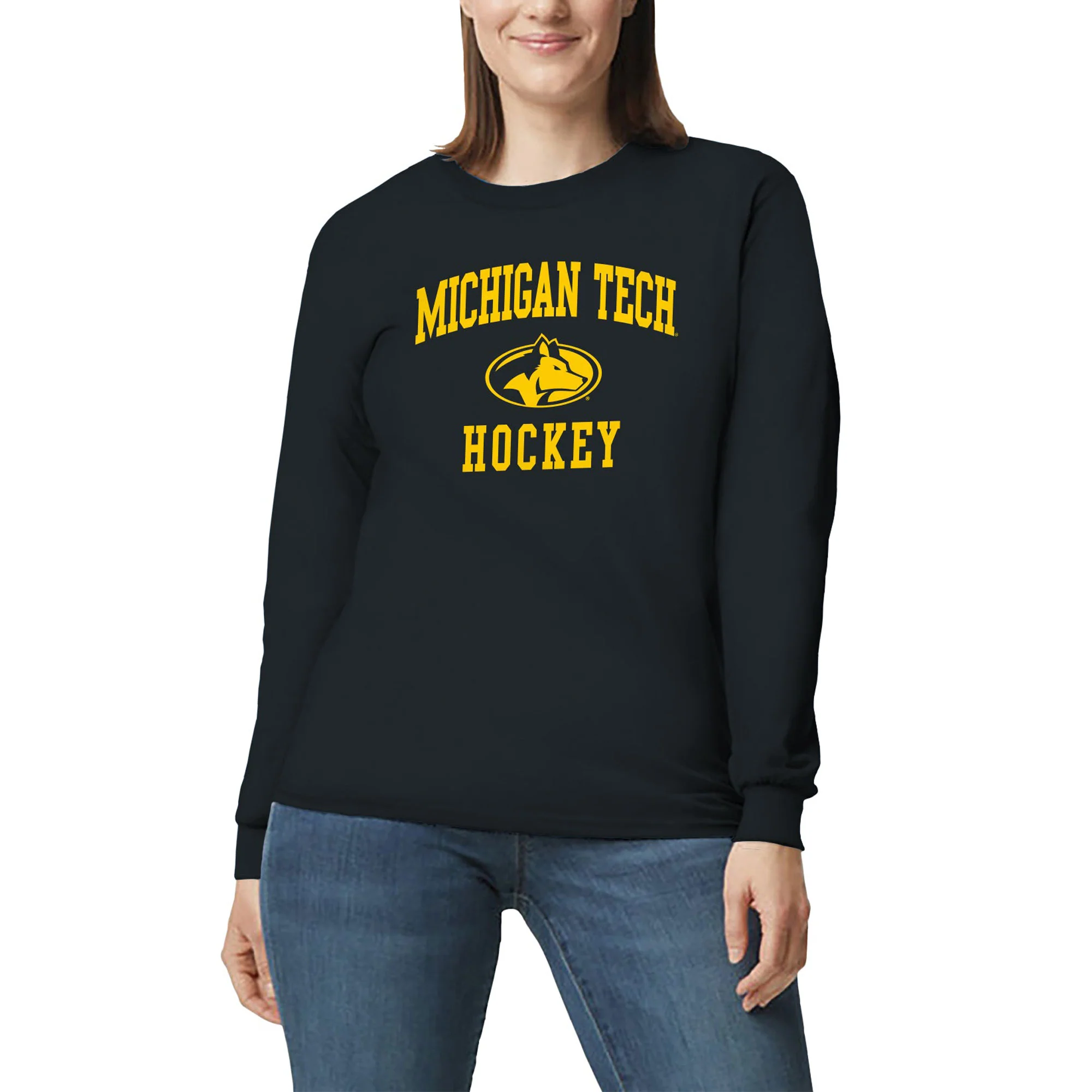 Michigan Tech Arch Logo Hockey Long Sleeve - Black - Image 4