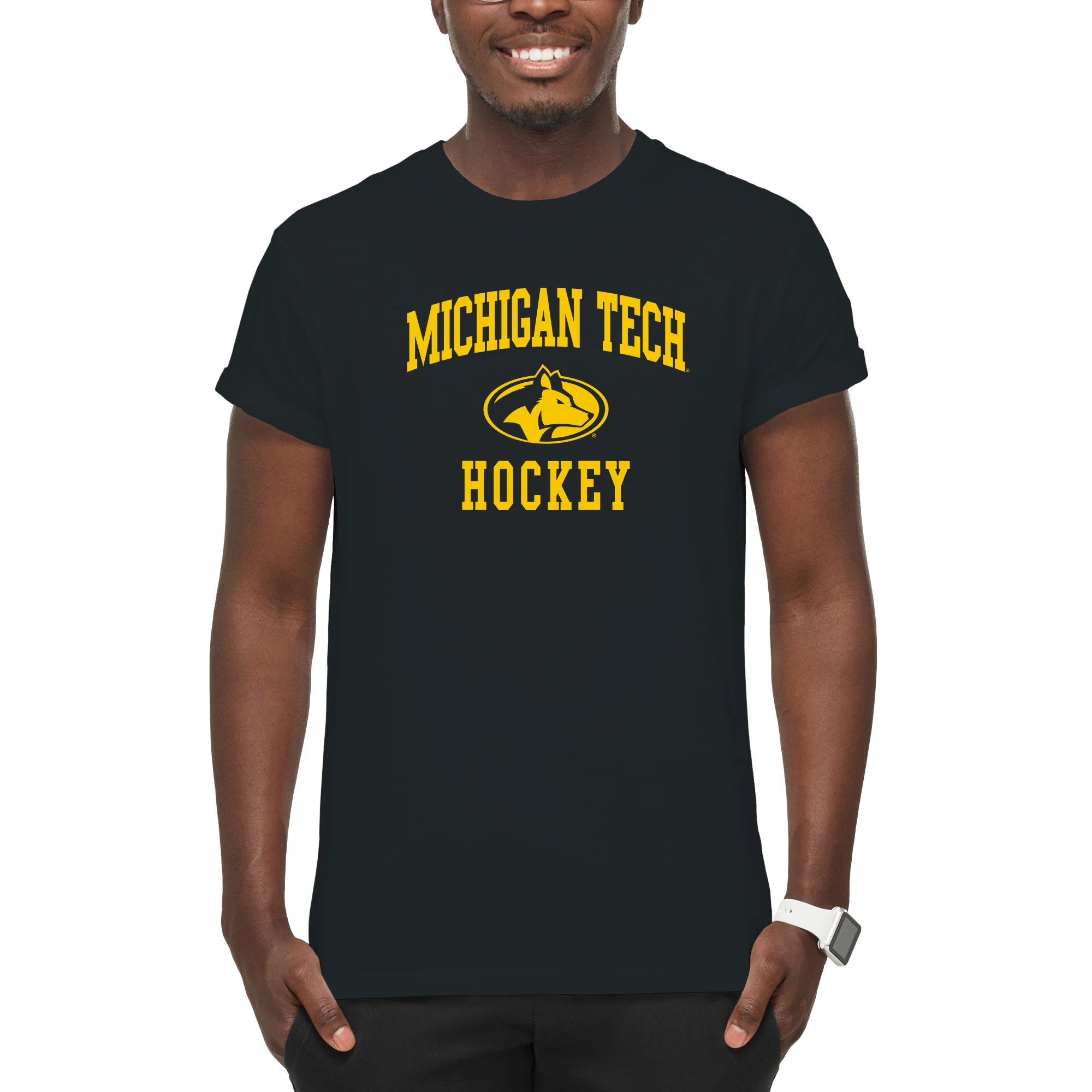 Michigan Tech Arch Logo Hockey T-Shirt - Black - Image 3