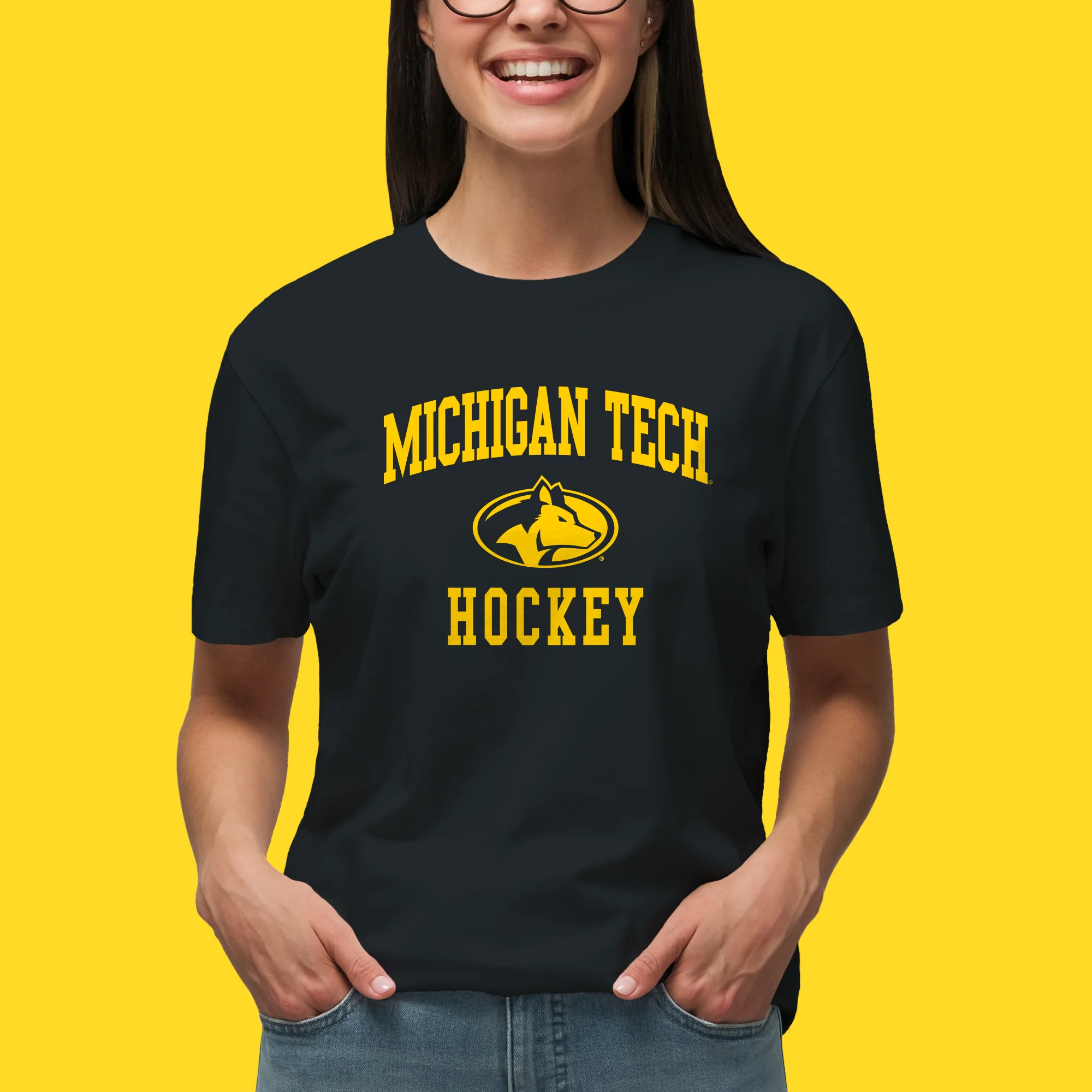Michigan Tech Arch Logo Hockey T-Shirt - Black - Image 4