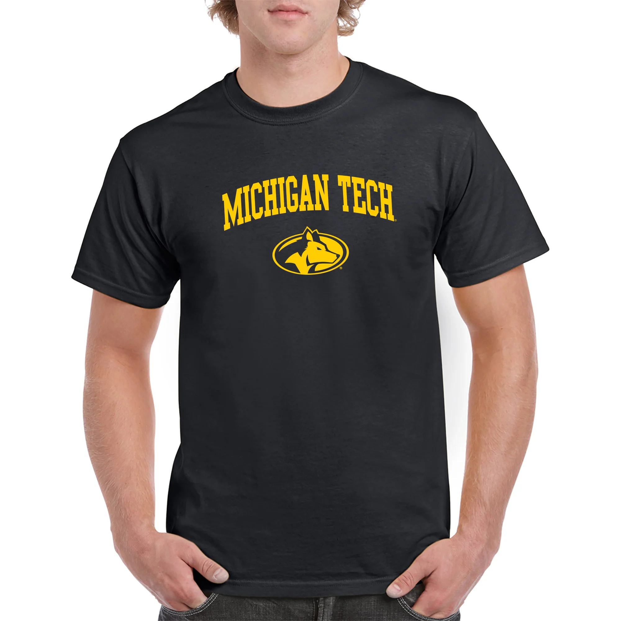 Michigan Technological University Huskies Arch Logo Cotton T-Shirt - Black - Image 3