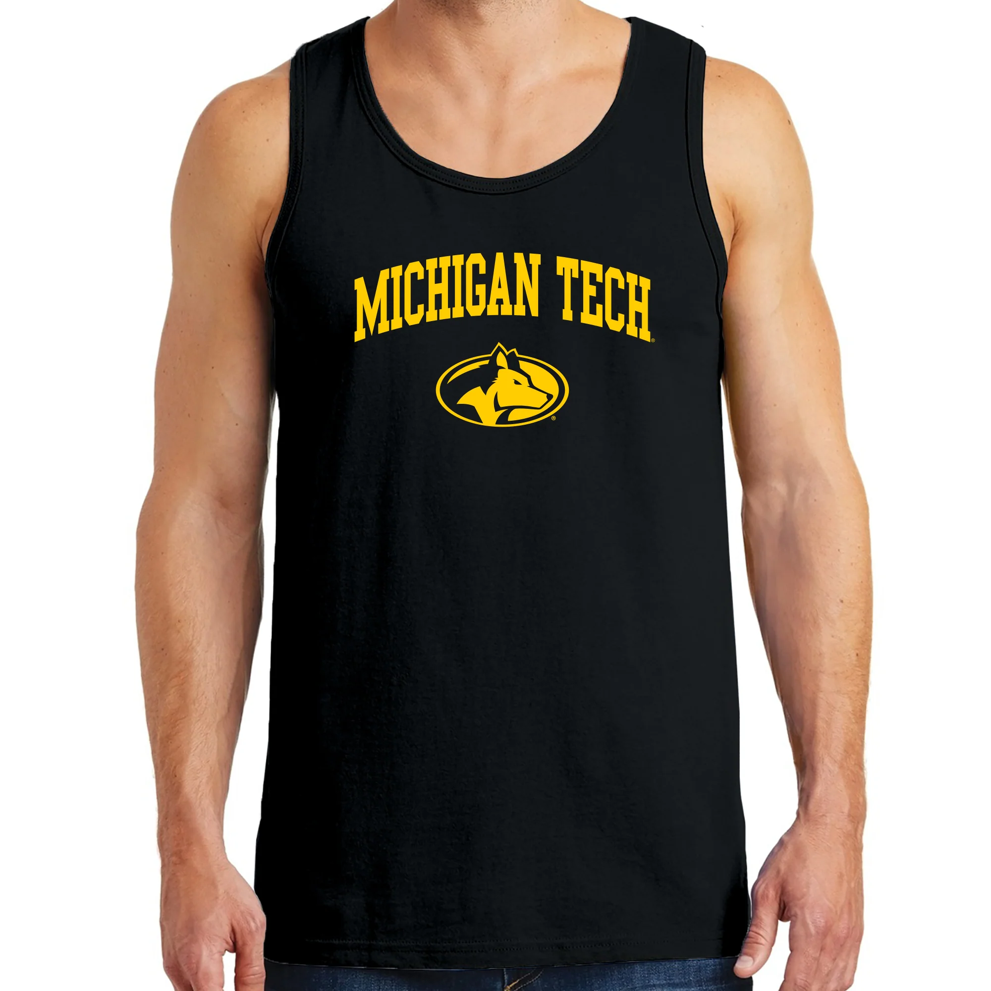 Michigan Technological University Huskies Arch Logo Cotton Tank Top - Black - Image 3