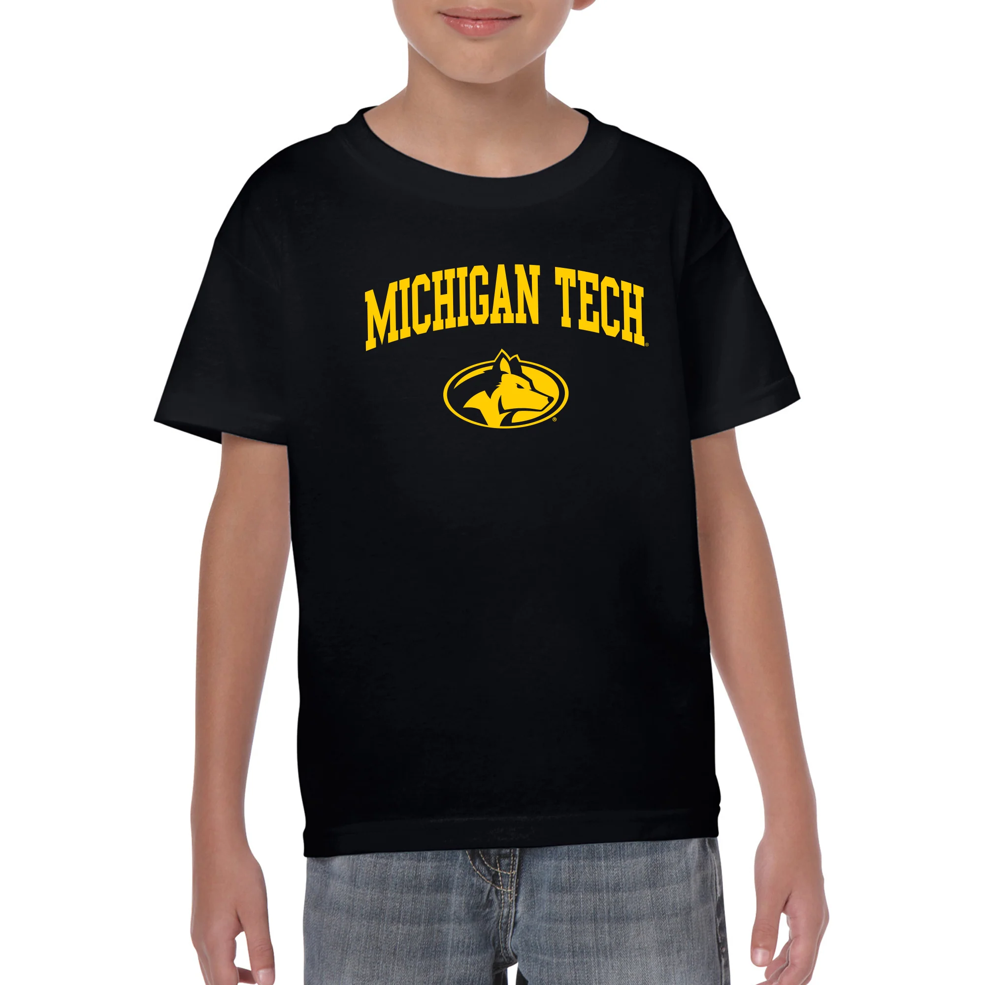Michigan Technological University Huskies Arch Logo Cotton Youth T-Shirt - Black - Image 3