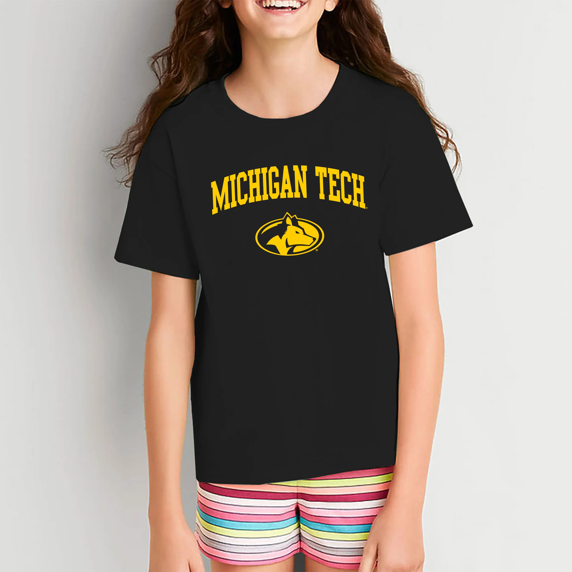 Michigan Technological University Huskies Arch Logo Cotton Youth T-Shirt - Black - Image 4