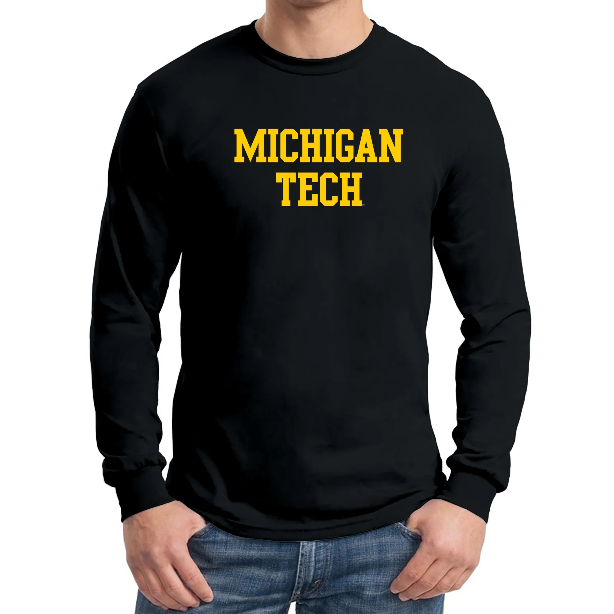 Michigan Technological University Huskies Basic Block Cotton Long Sleeve T-Shirt - Black - Image 4