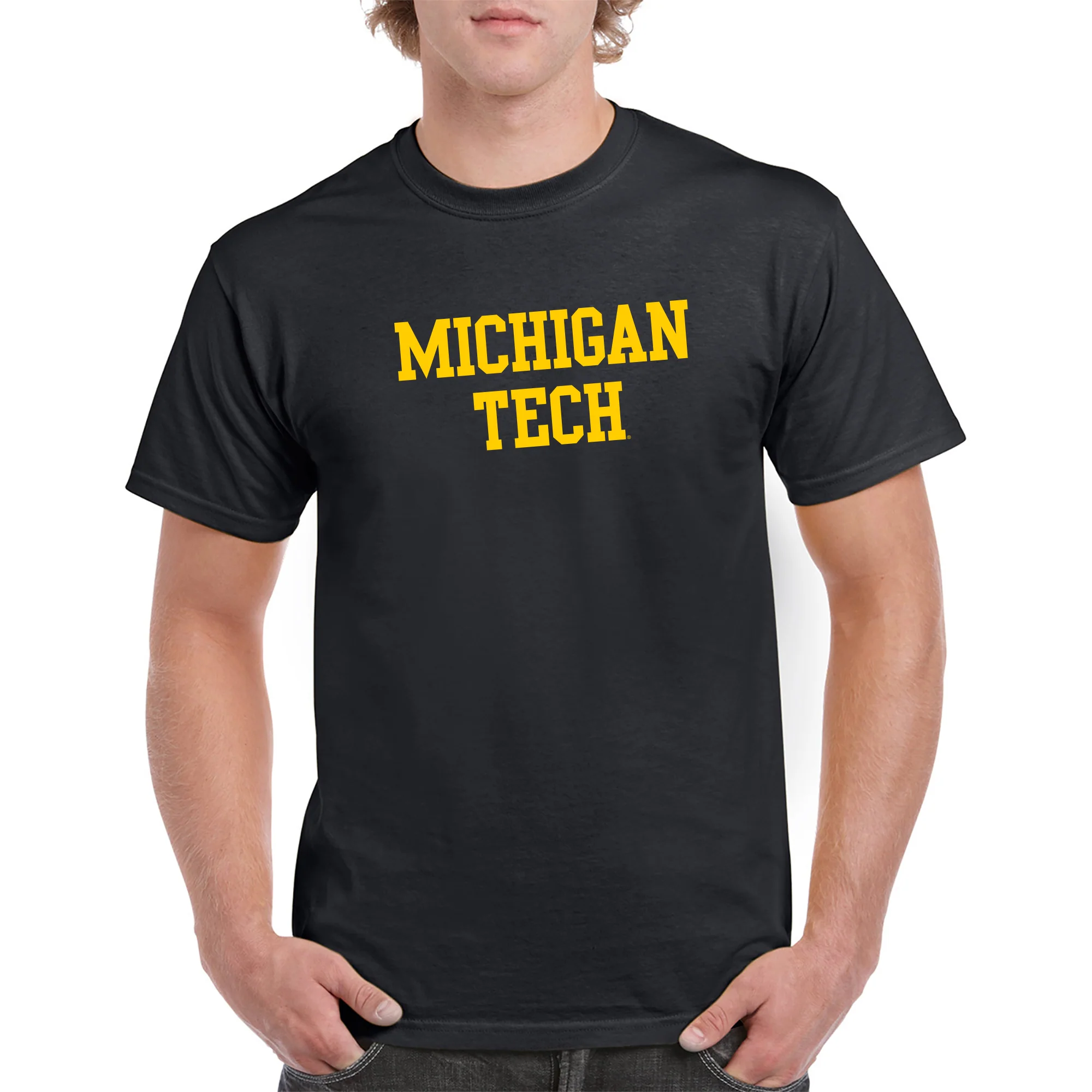 Michigan Technological University Huskies Basic Block Cotton T-Shirt - Black - Image 3