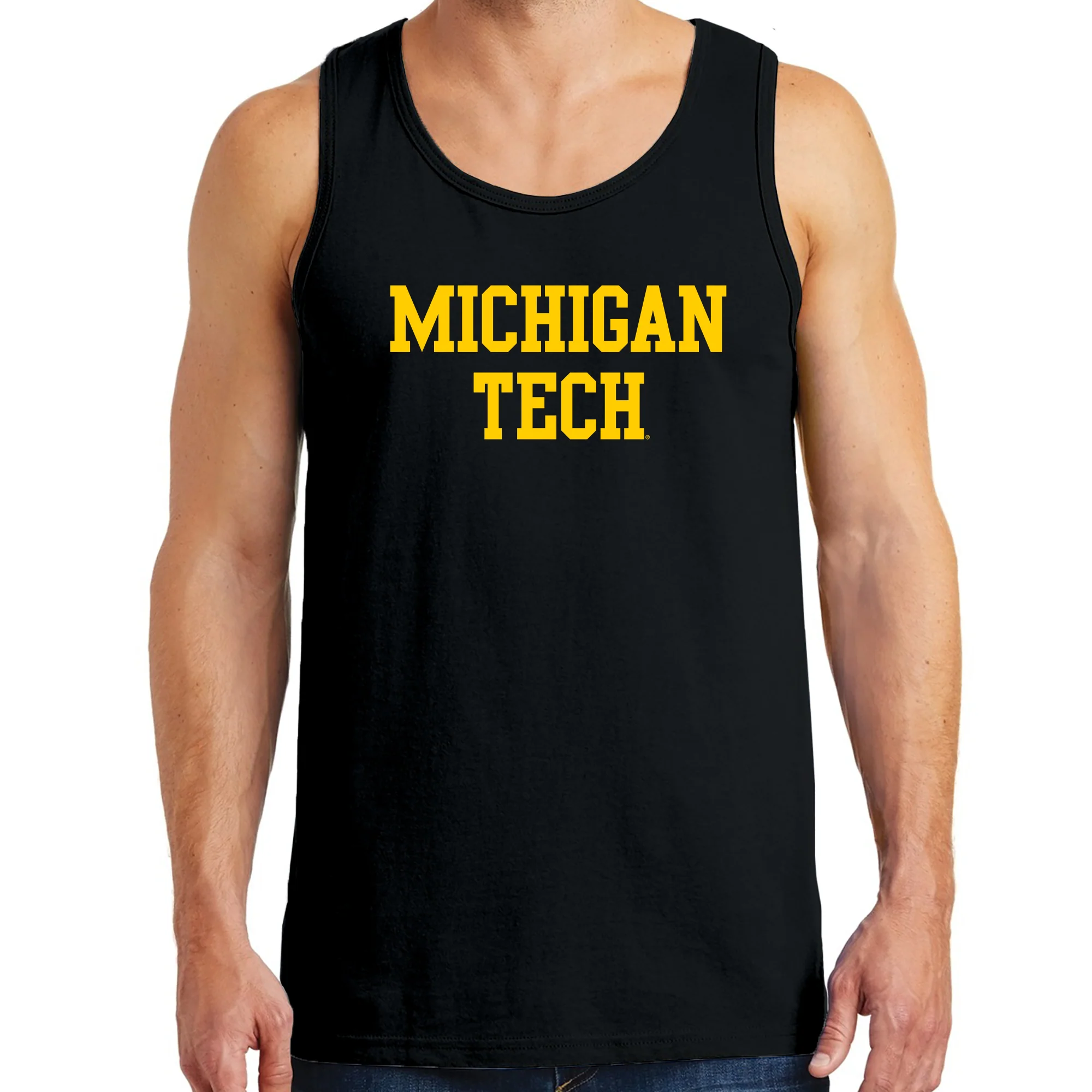 Michigan Technological University Huskies Basic Block Cotton Tank Top - Black - Image 3