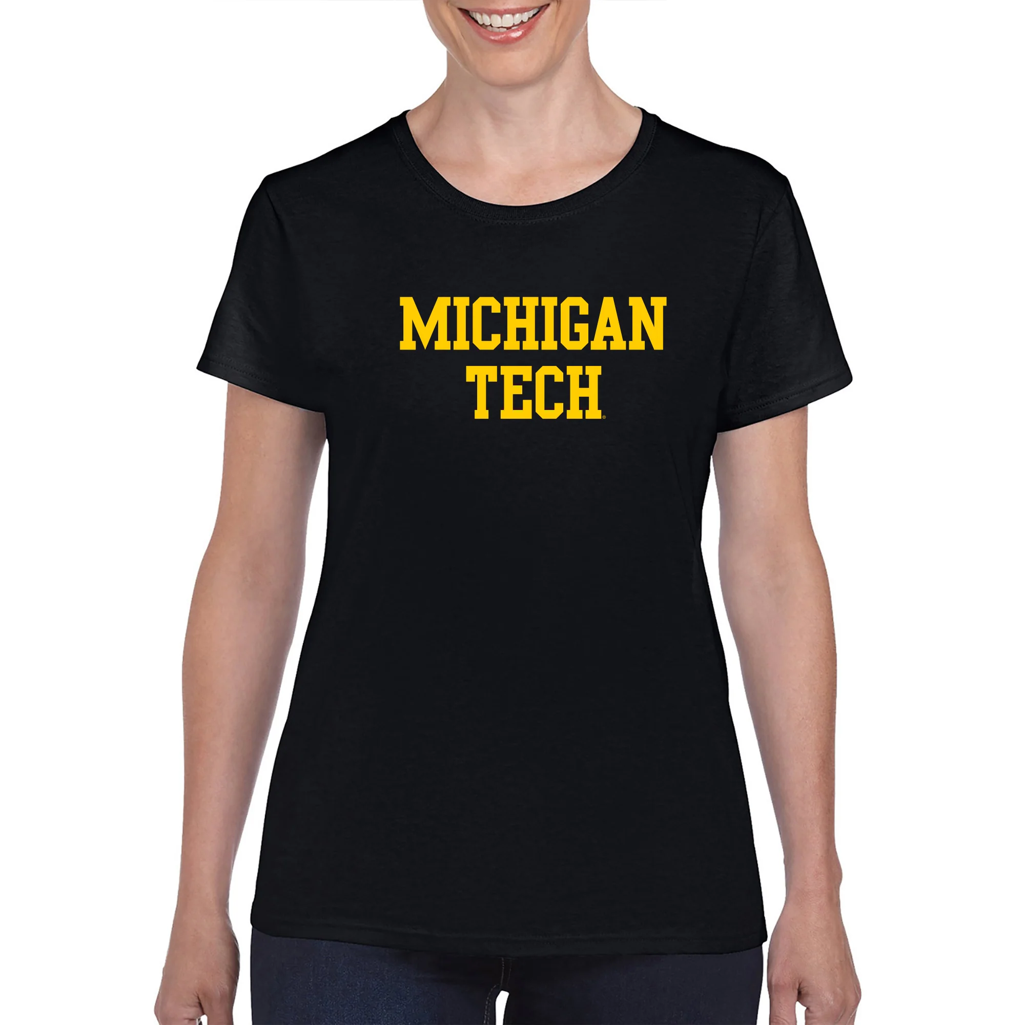 Michigan Technological University Huskies Basic Block Cotton Womens T-Shirt - Black - Image 3