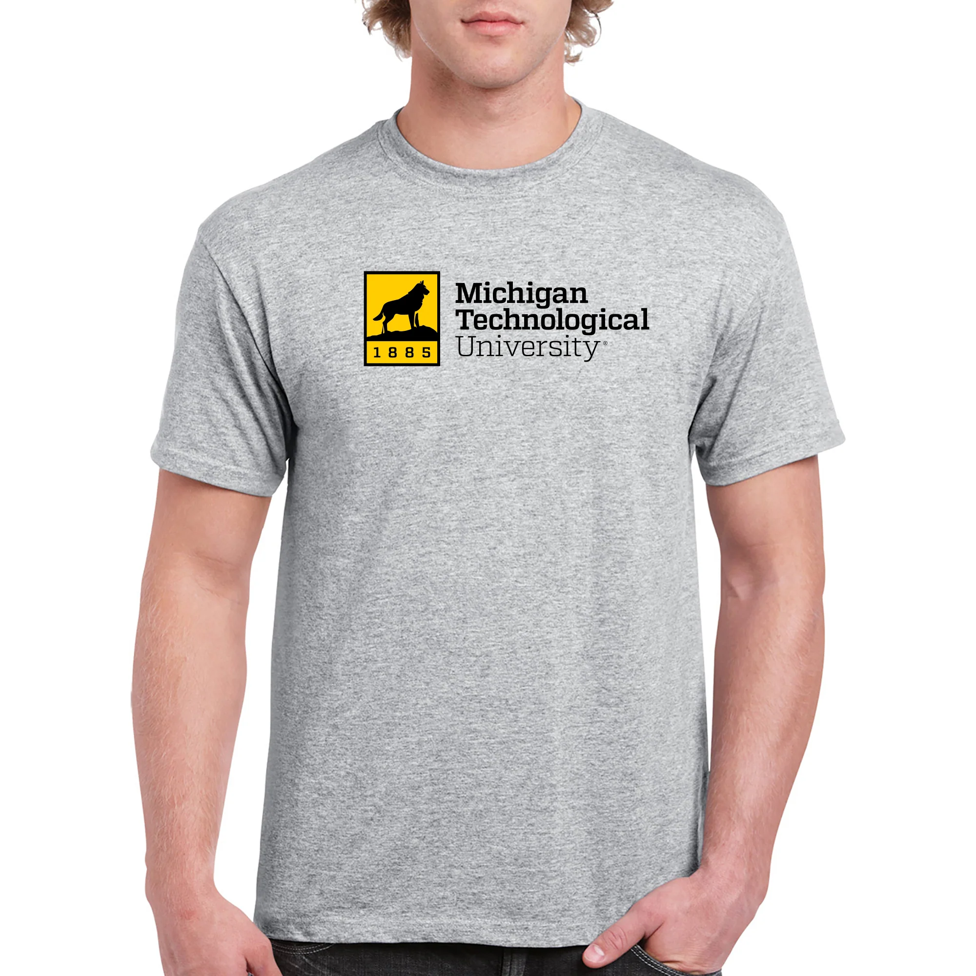 Michigan Technological University Huskies Institutional Logo Cotton T-Shirt - Sport Grey - Image 3
