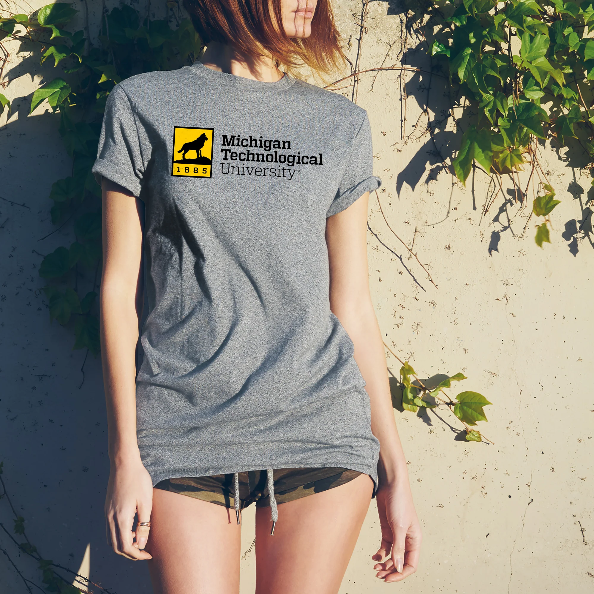 Michigan Technological University Huskies Institutional Logo Cotton T-Shirt - Sport Grey - Image 4