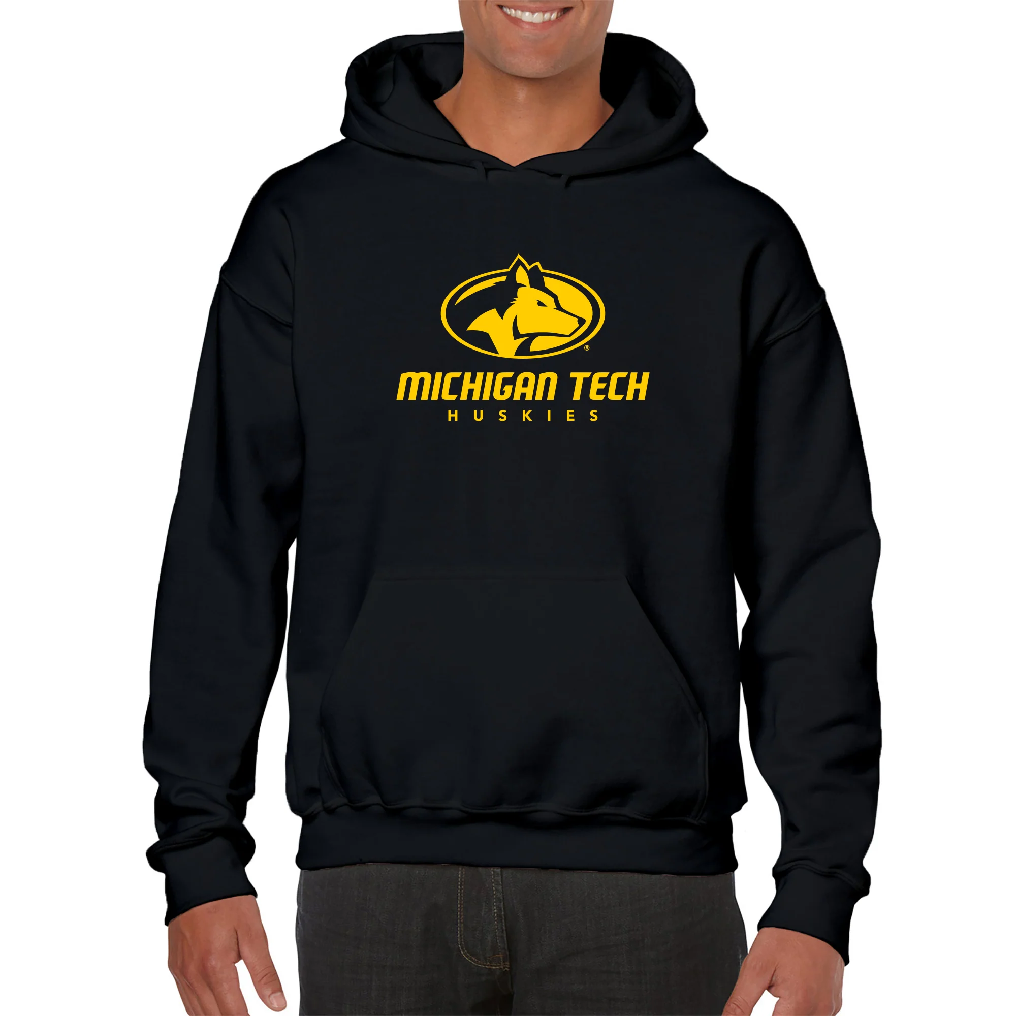 Michigan Technological University Huskies Primary Logo Cotton Hoodie - Black - Image 3