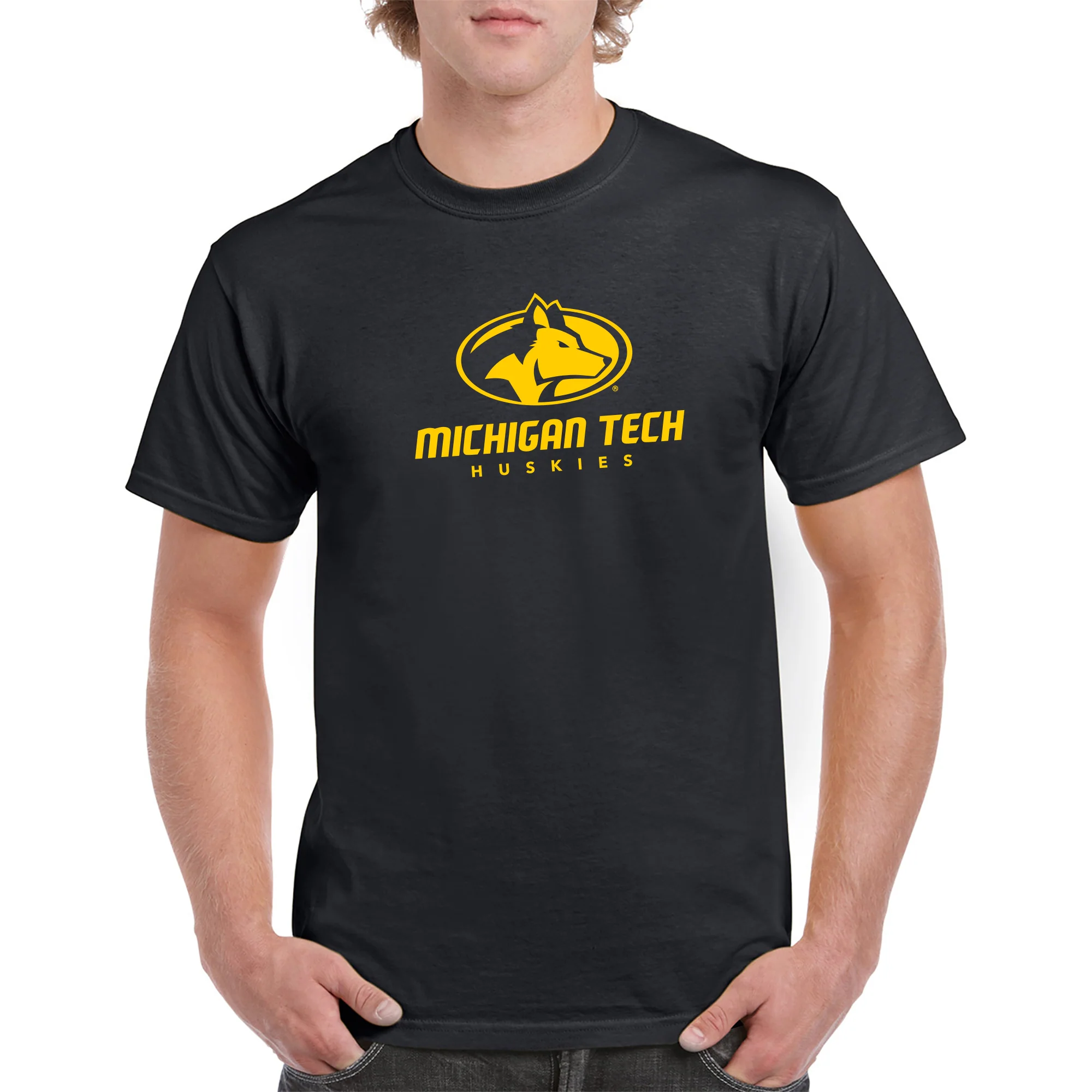 Michigan Technological University Huskies Primary Logo Cotton T-Shirt - Black - Image 3