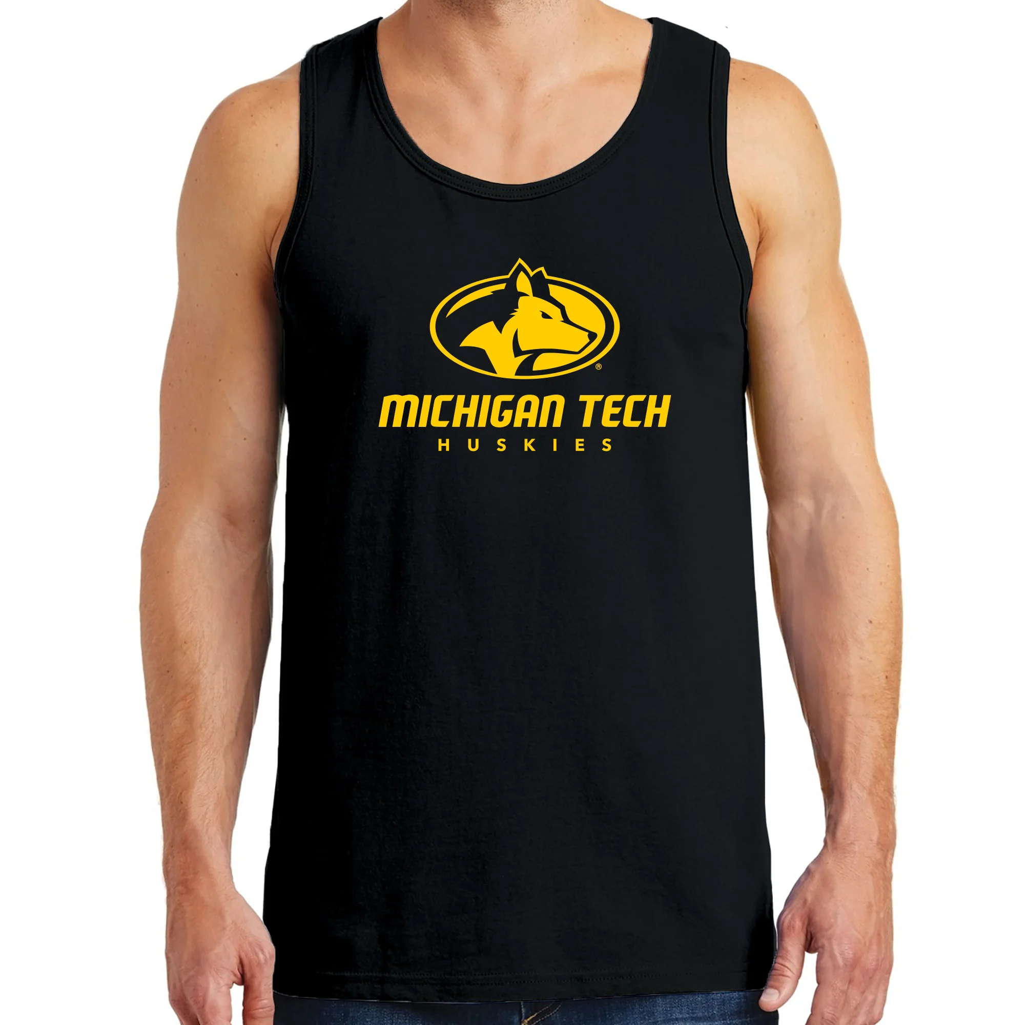 Michigan Technological University Huskies Primary Logo Cotton Tank Top - Black - Image 3