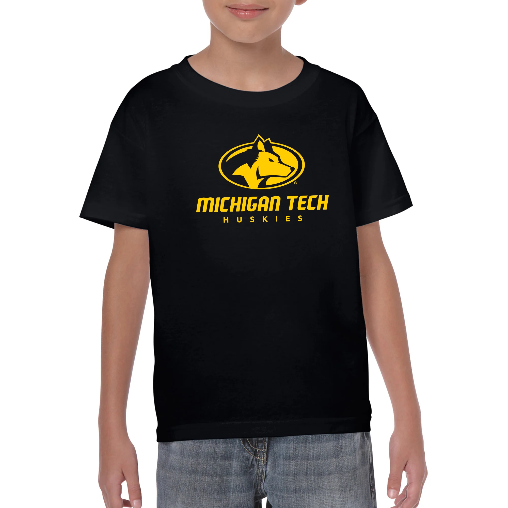 Michigan Technological University Huskies Primary Logo Cotton Youth T-Shirt - Black - Image 3