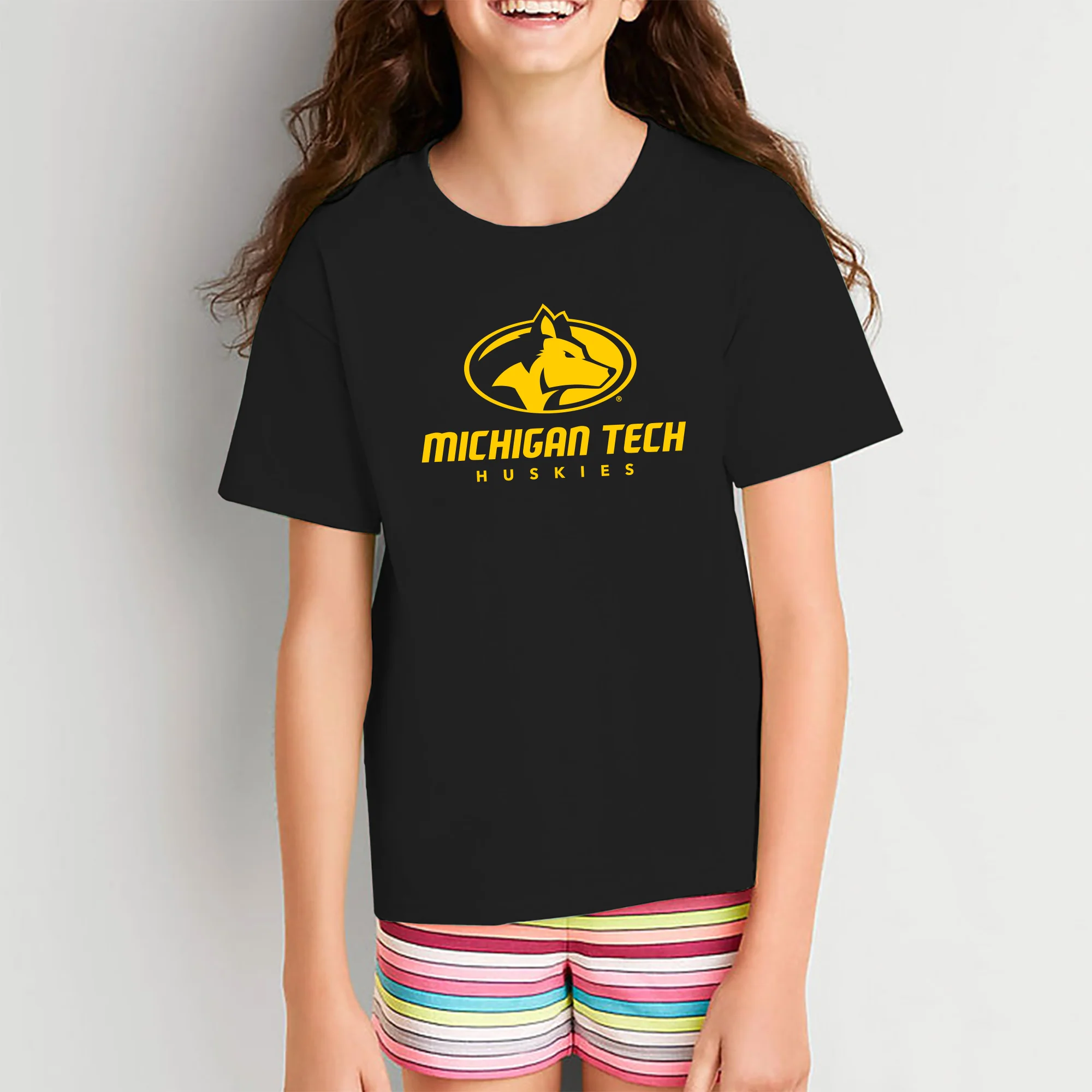 Michigan Technological University Huskies Primary Logo Cotton Youth T-Shirt - Black - Image 4