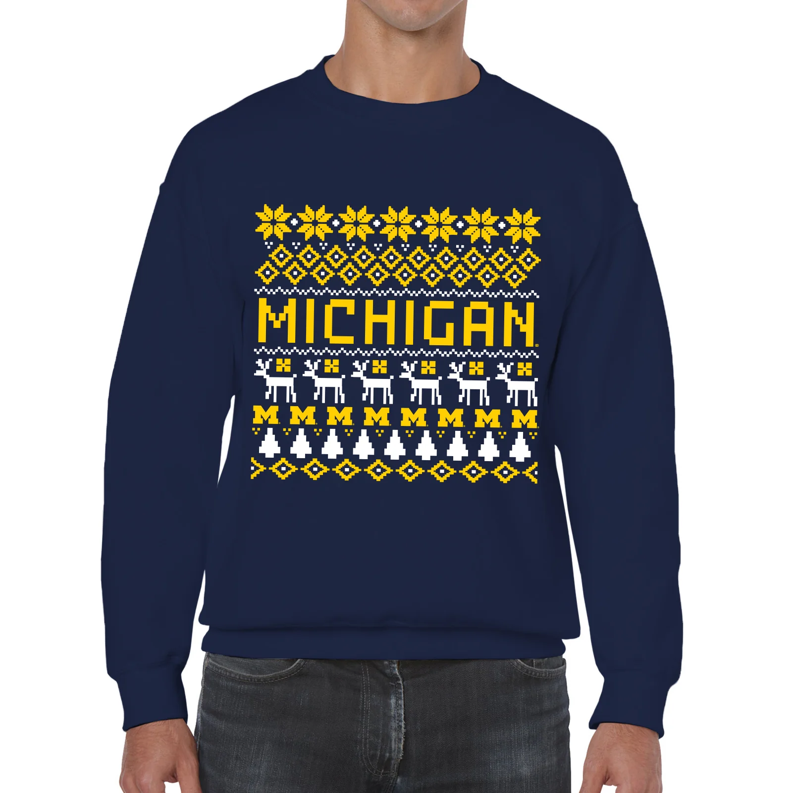 Michigan Holiday Sweater Sweatshirt - Navy - Image 3