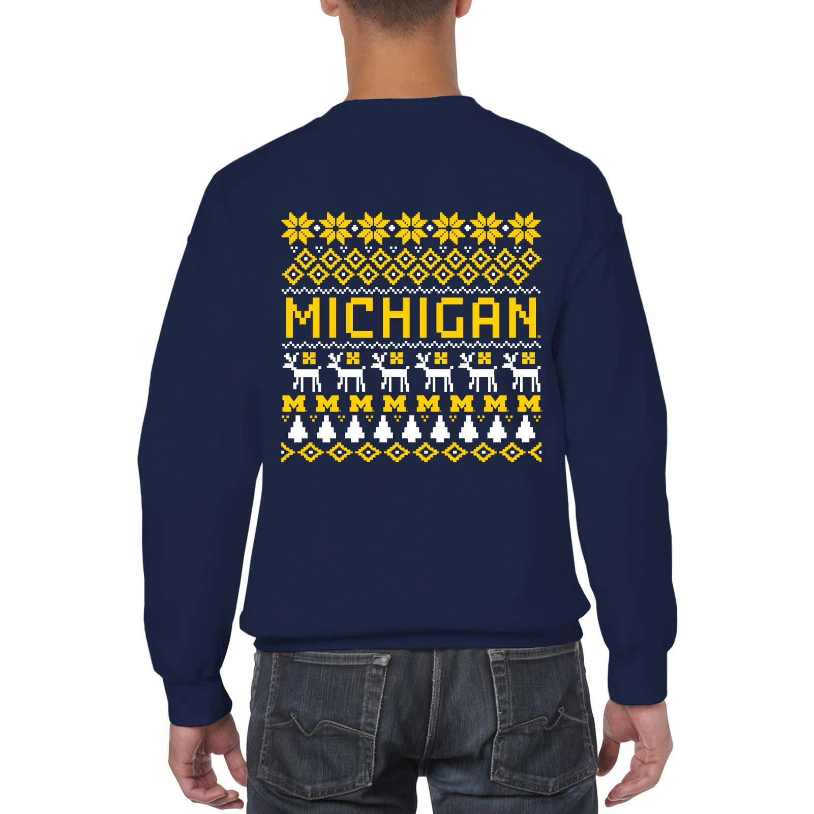 Michigan Holiday Sweater Sweatshirt - Navy - Image 4