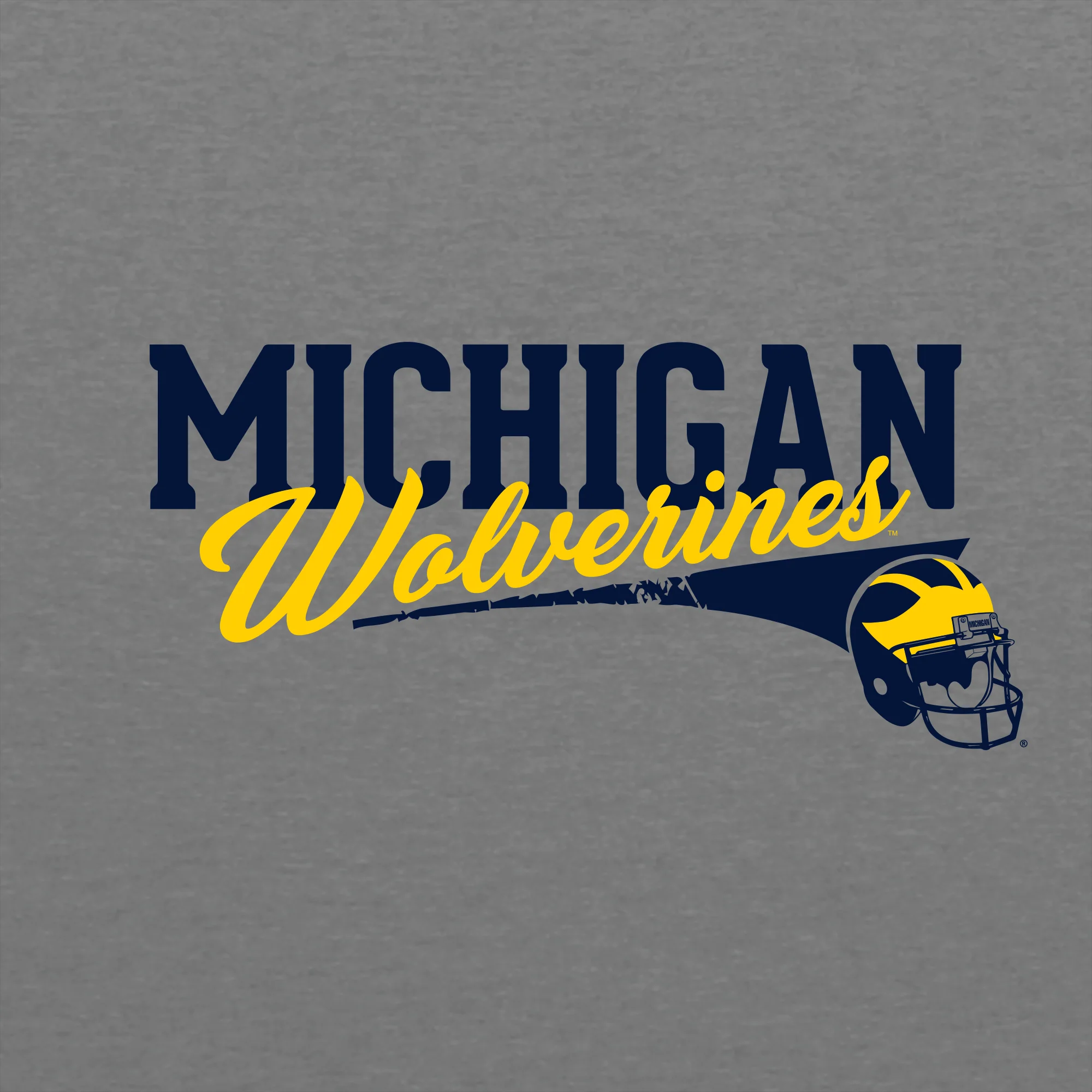 Varsity Script Helmet University of Michigan Triblend Baseball Raglan T Shirt - Premium Heather / Vintage Navy - Image 2