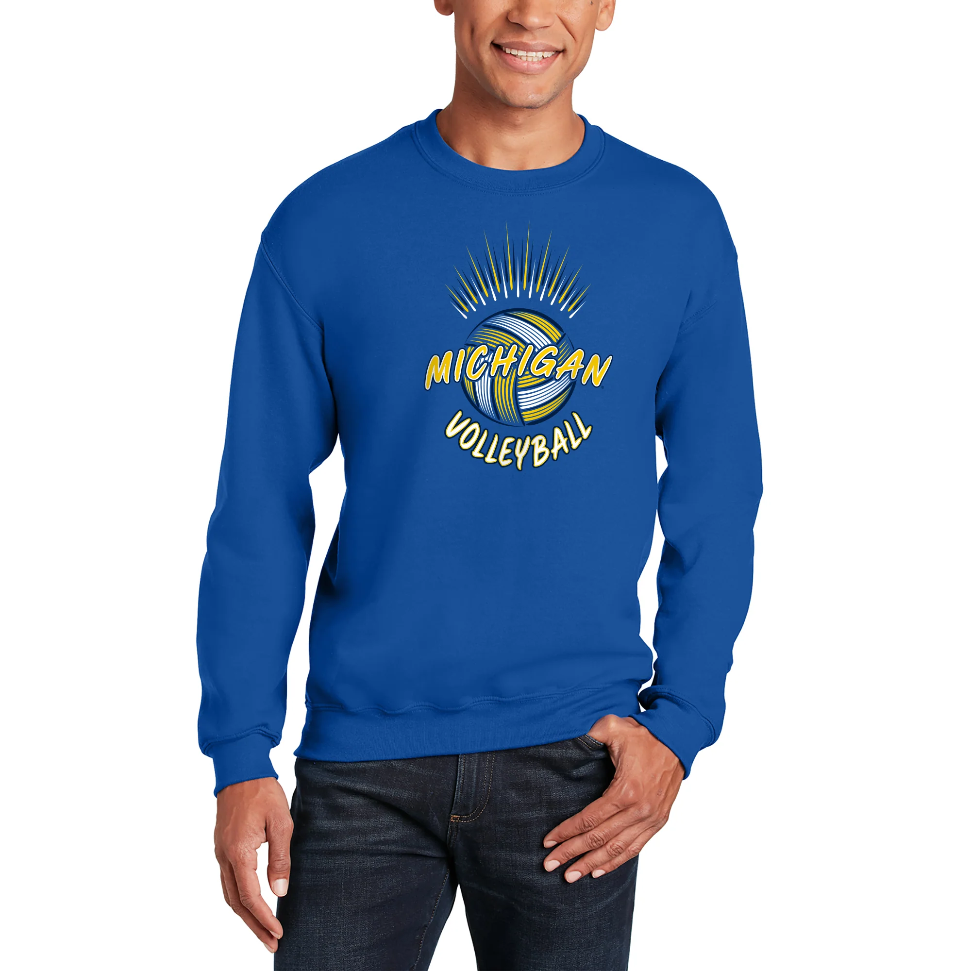 Michigan Volleyball Spike Crewneck Sweatshirt - Royal - Image 3