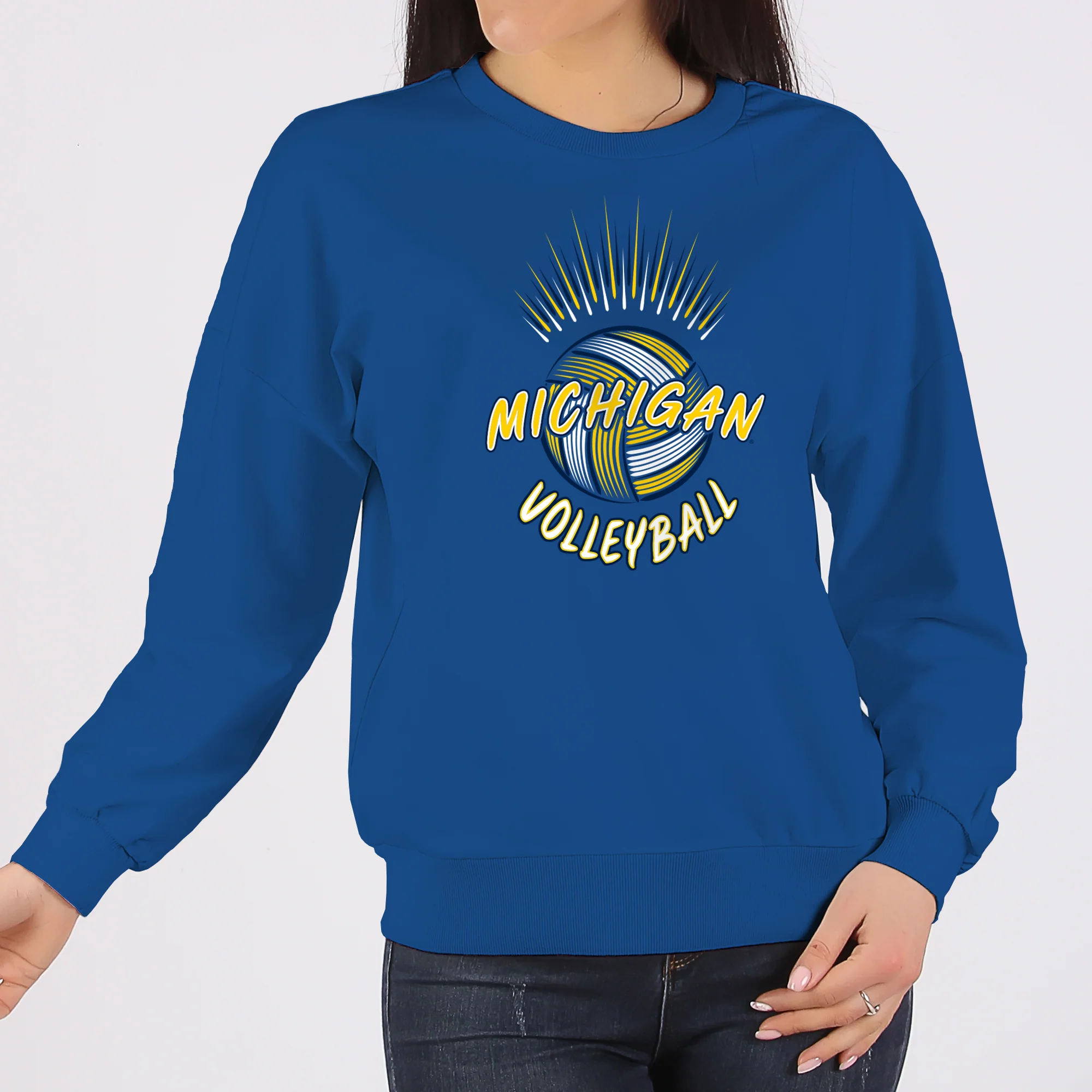 Michigan Volleyball Spike Crewneck Sweatshirt - Royal - Image 4