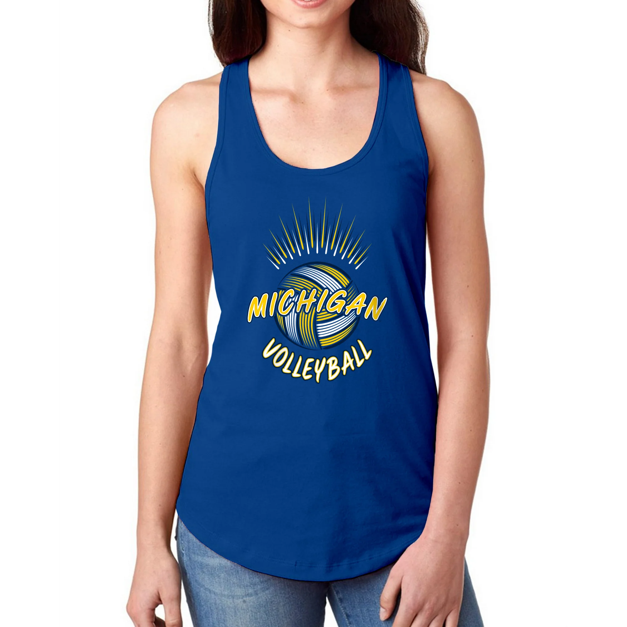 Michigan Volleyball Spike Racerback Tank Top - Royal - Image 3
