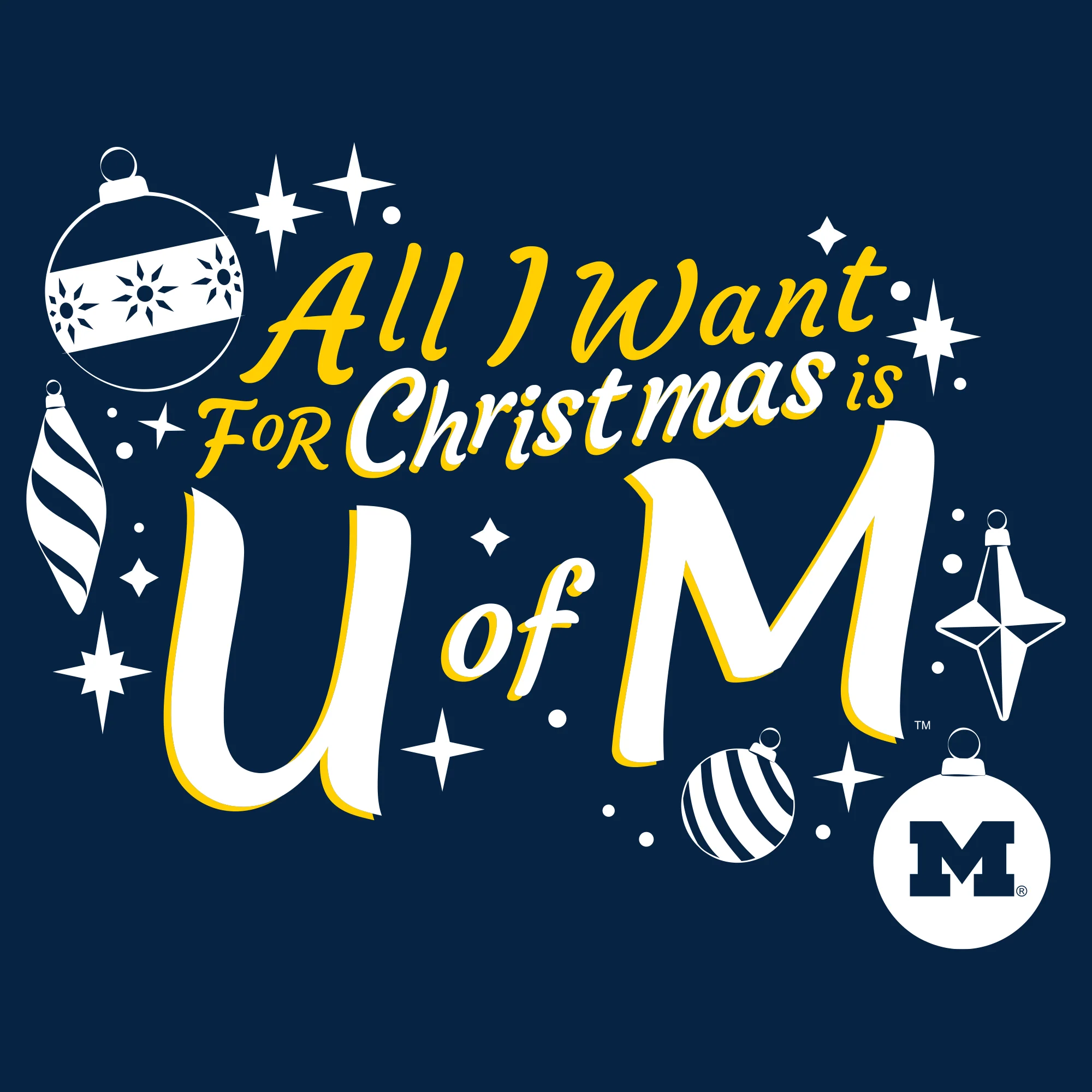 Michigan Wolverines All I Want For Christmas Is U of M Crewneck Sweatshirt - Navy - Image 2