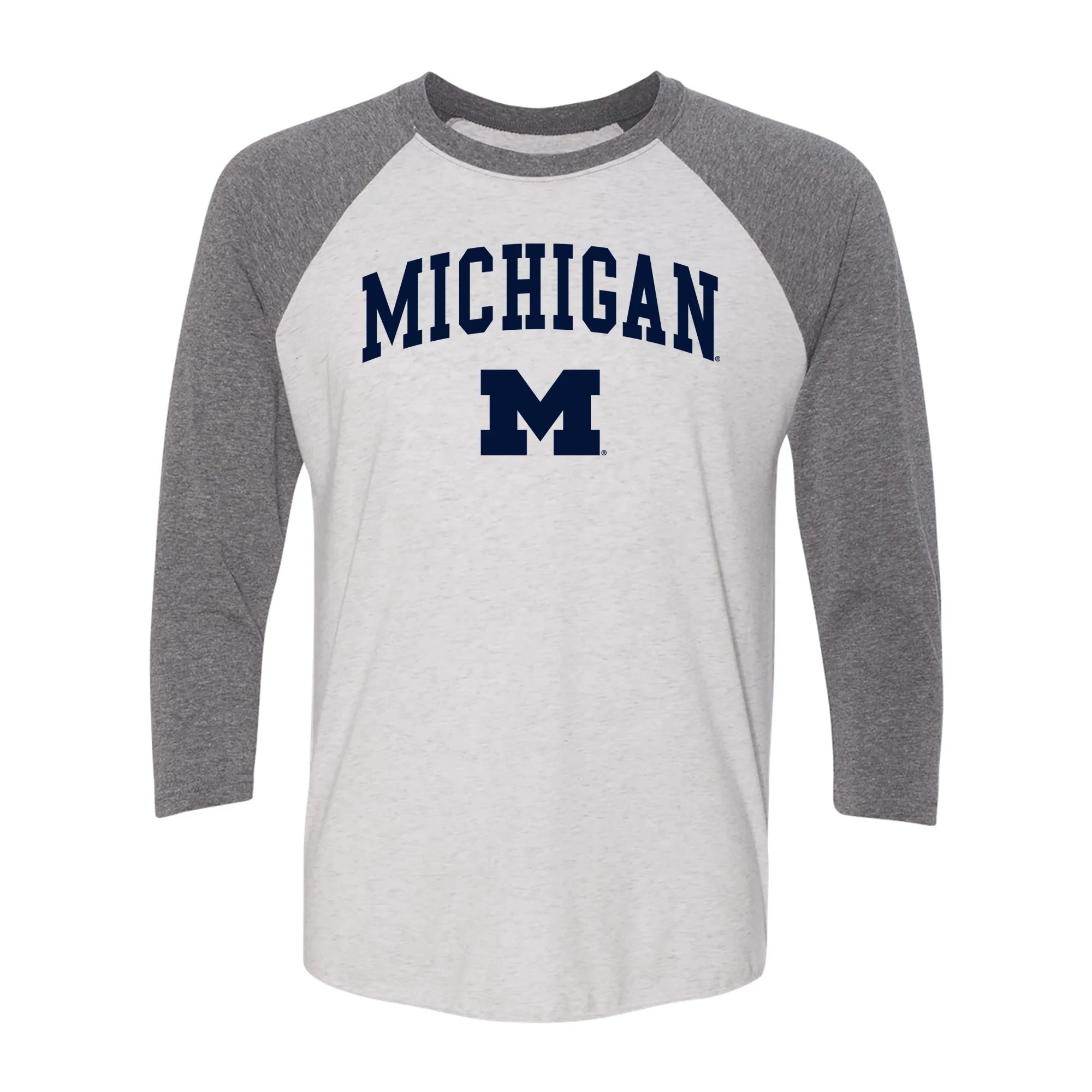 Michigan Wolverines Arch Logo 3/4-Sleeve Raglan - Htr White/Prem Htr