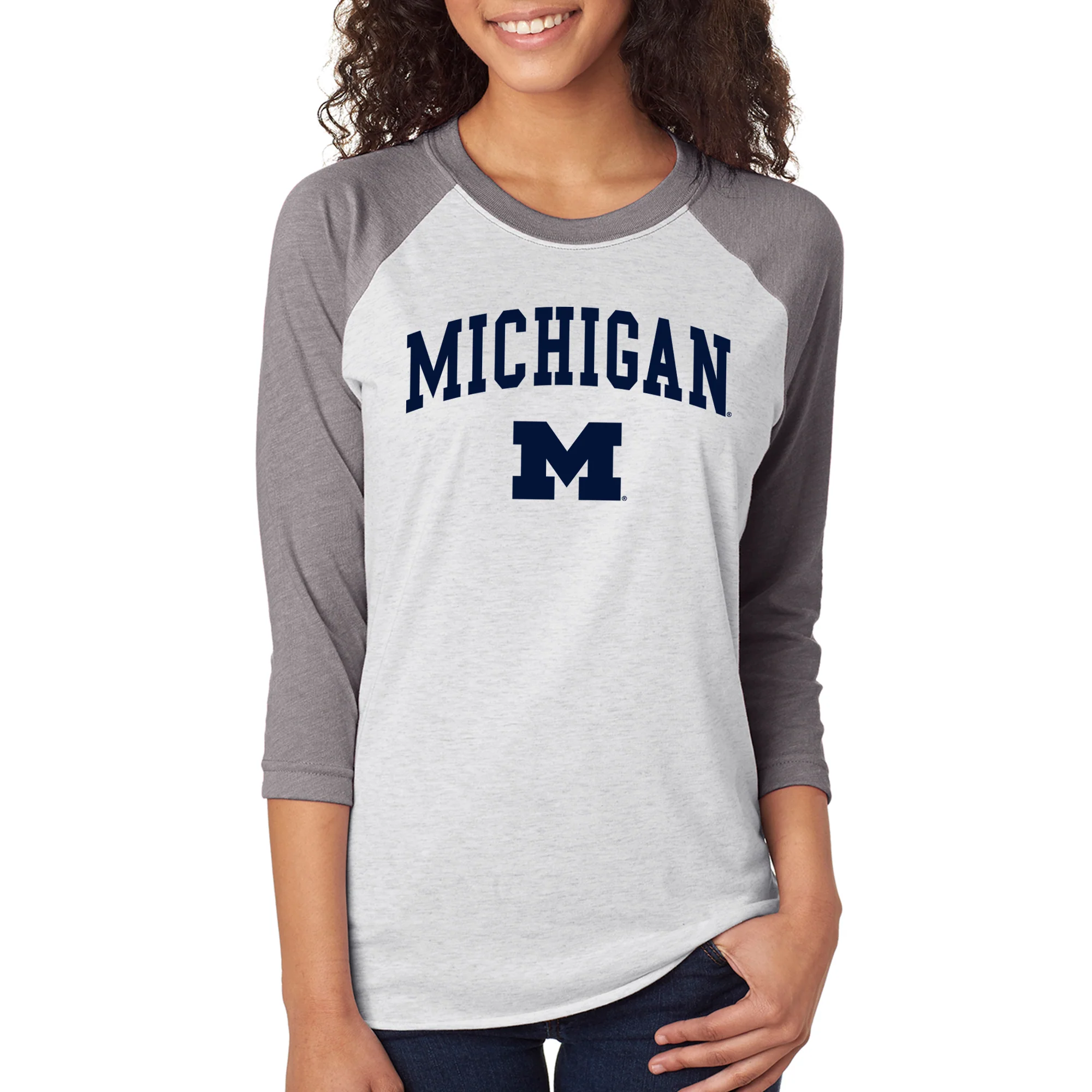 Michigan Wolverines Arch Logo 3/4-Sleeve Raglan - Htr White/Prem Htr - Image 4