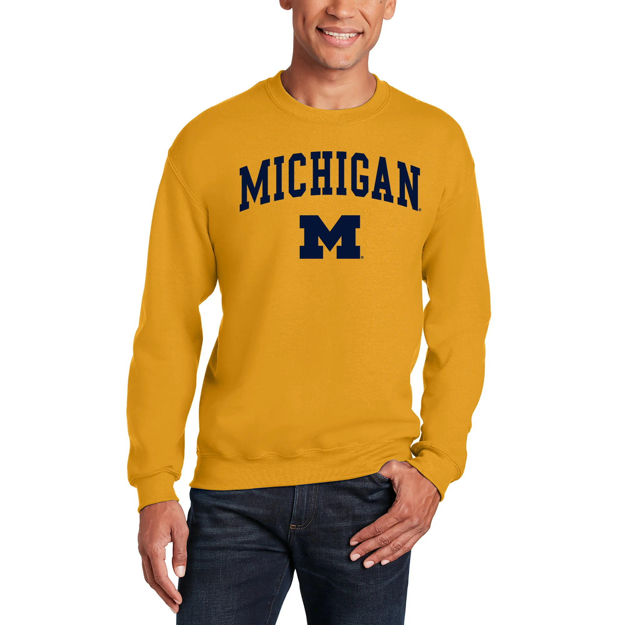 Michigan Wolverines Arch Logo Crewneck Sweatshirt - Gold - Image 3
