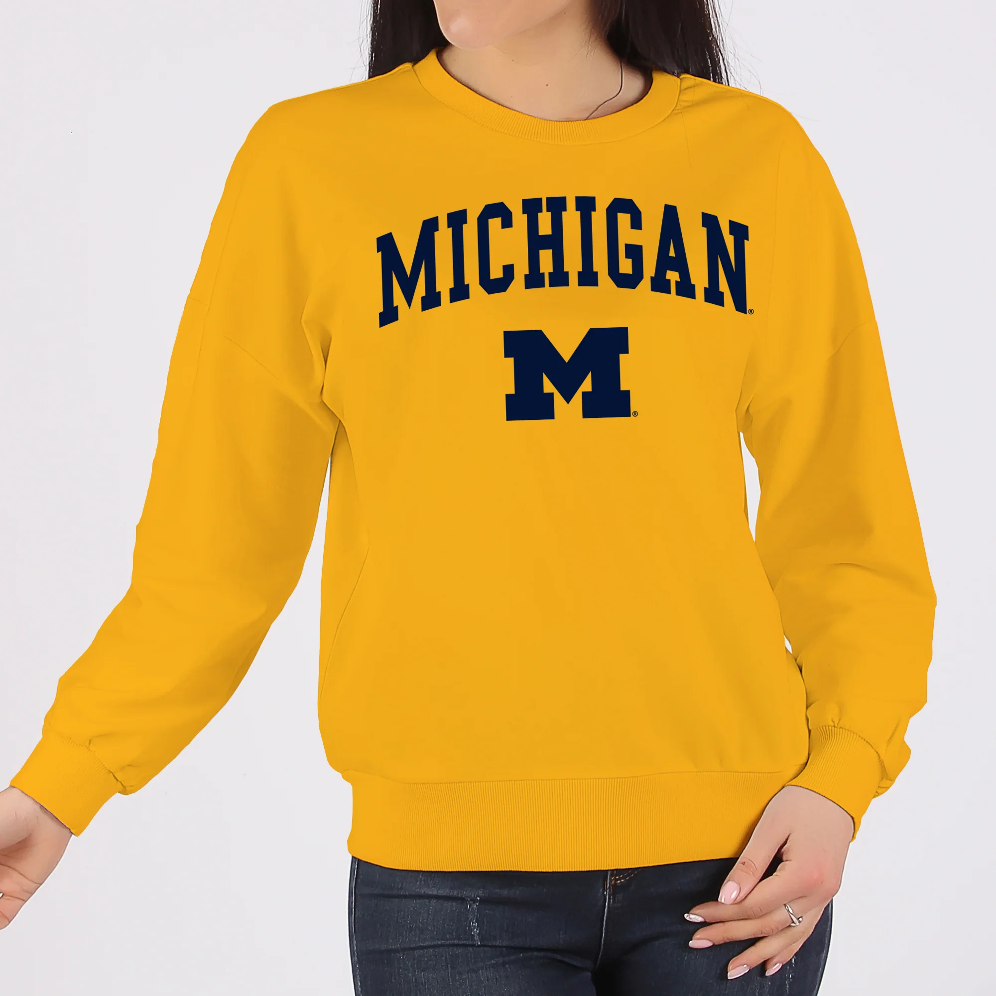 Michigan Wolverines Arch Logo Crewneck Sweatshirt - Gold - Image 4