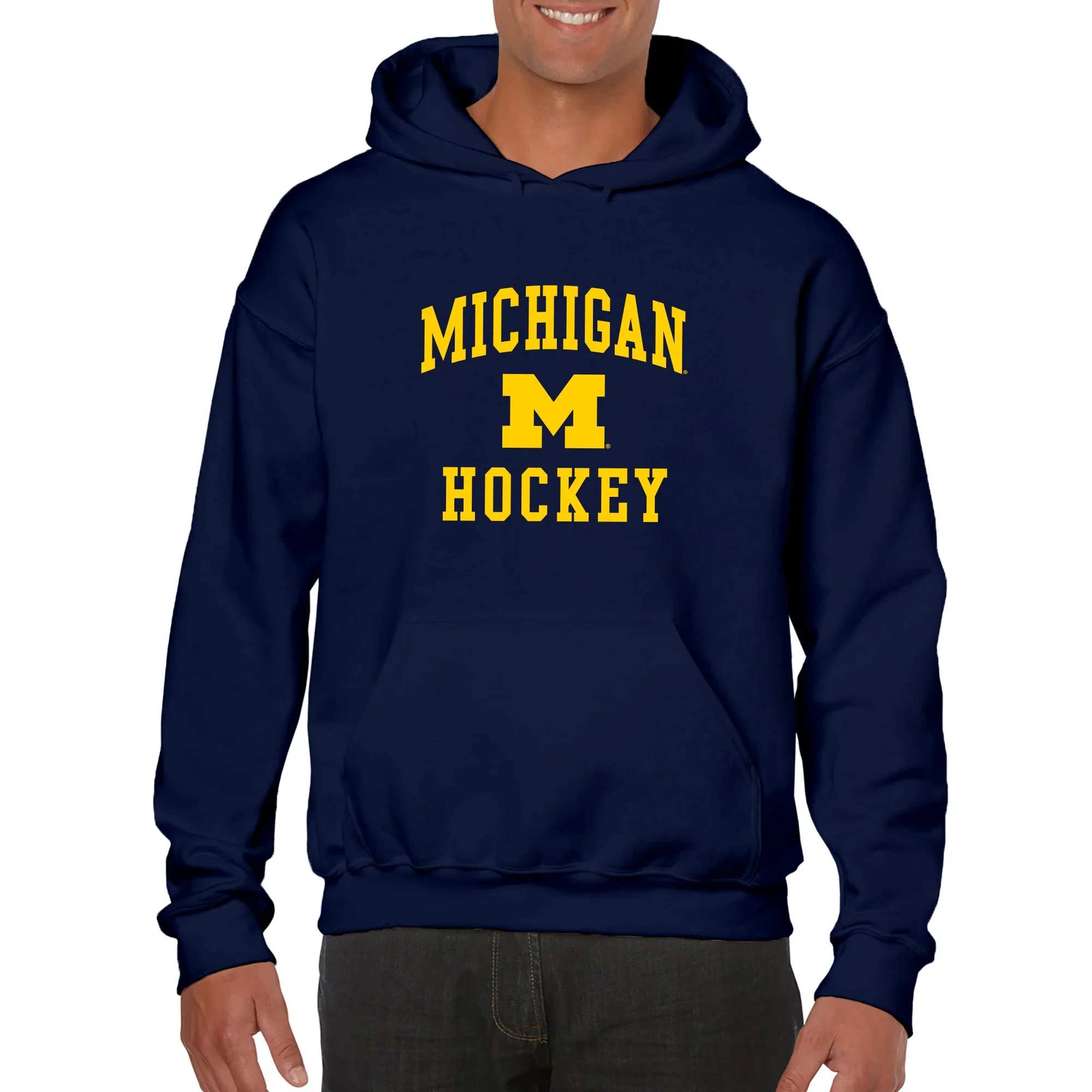 Michigan Wolverines Arch Logo Hockey Hoodie - Navy - Image 3