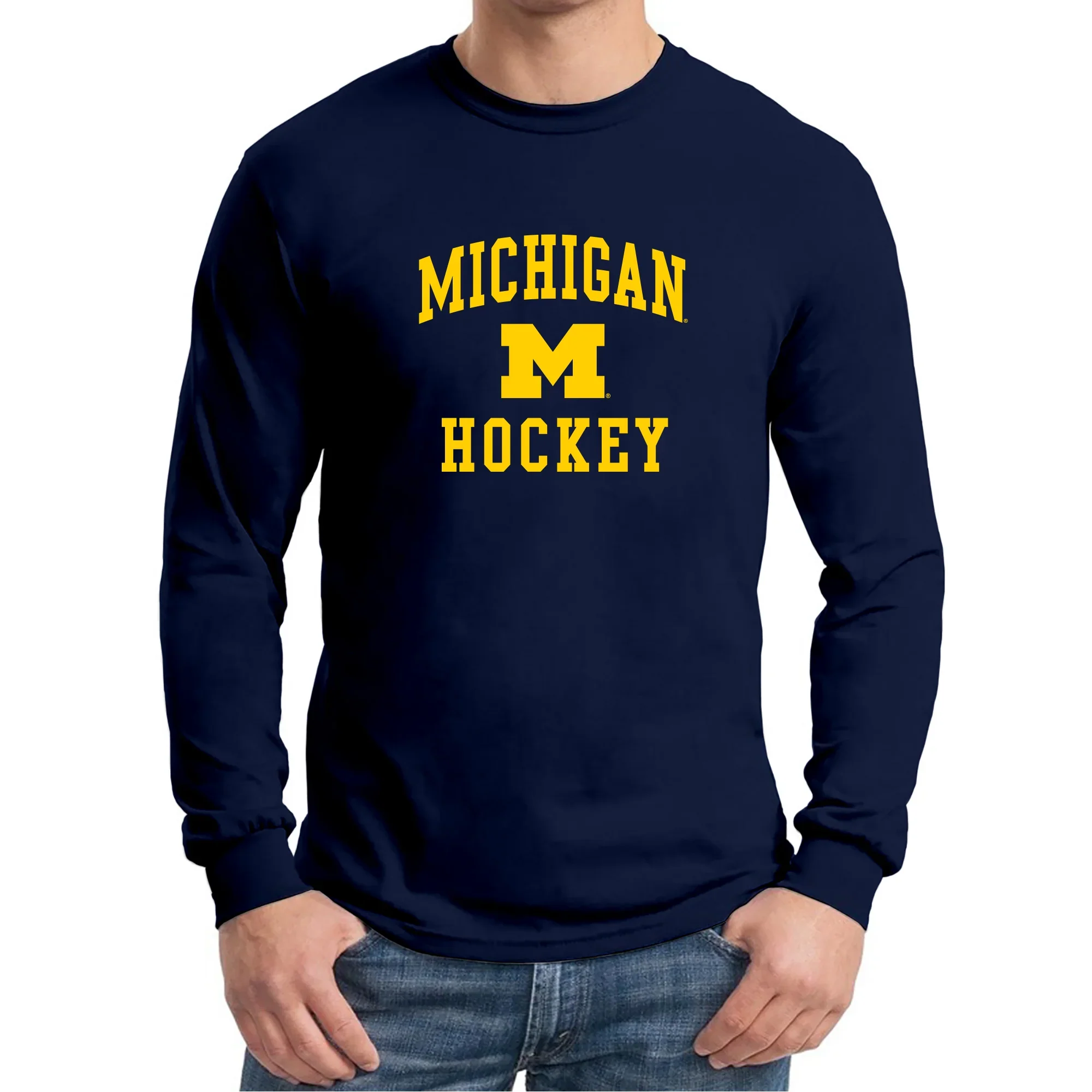 Michigan Wolverines Arch Logo Hockey Long Sleeve - Navy - Image 3