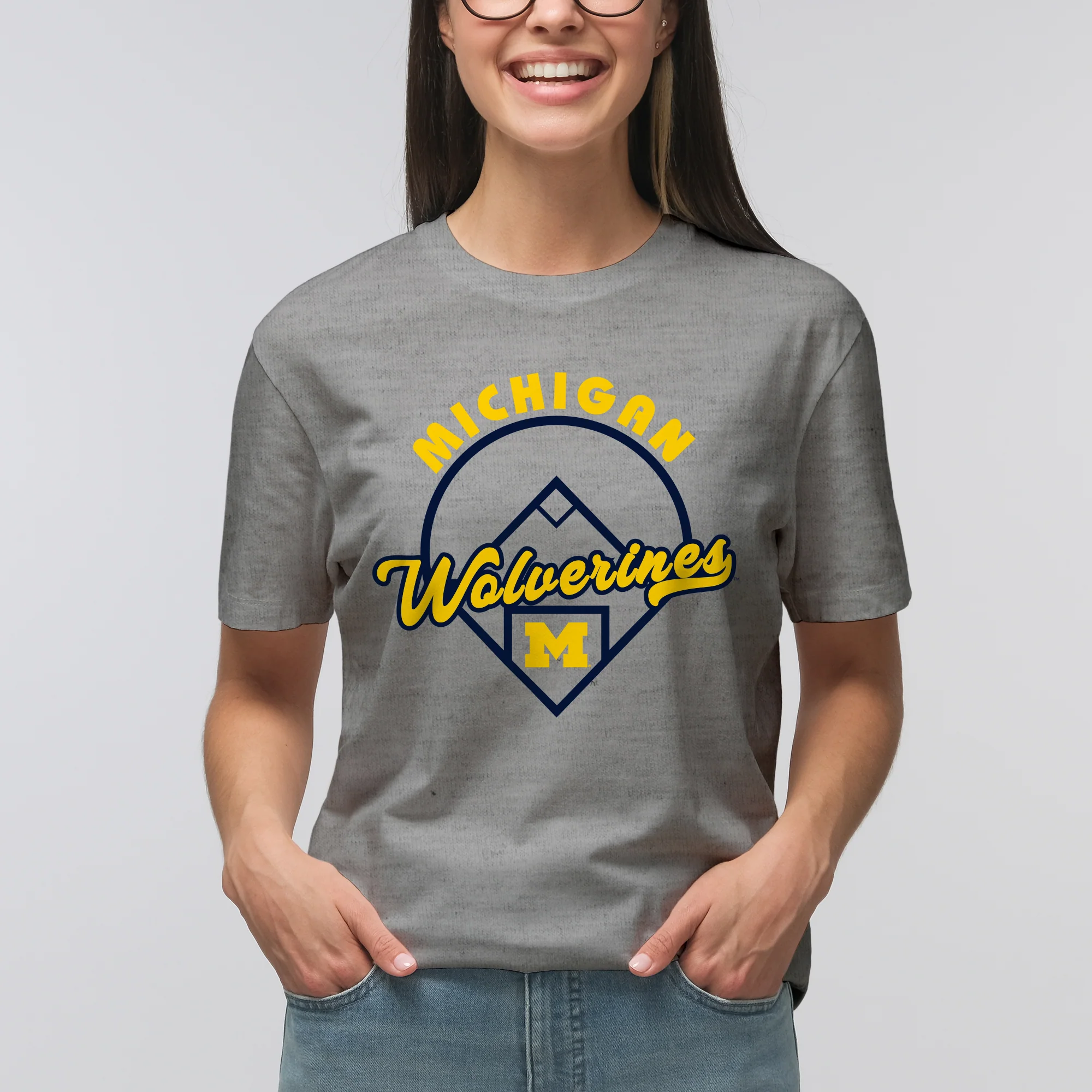Michigan Wolverines Baseball Field T Shirt - Sport Grey - Image 4