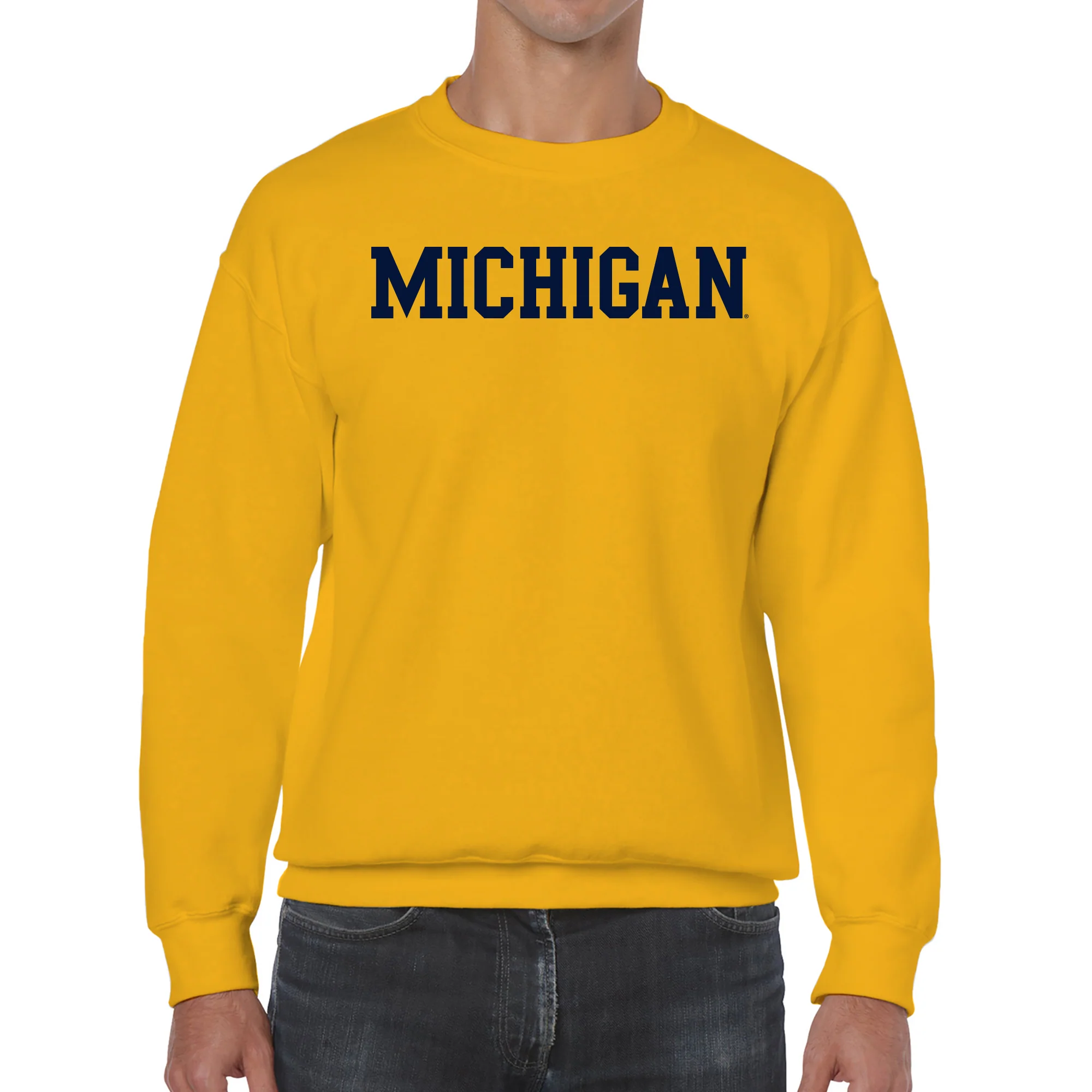 Michigan Wolverines Basic Block Crewneck Sweatshirt - Gold - Image 3