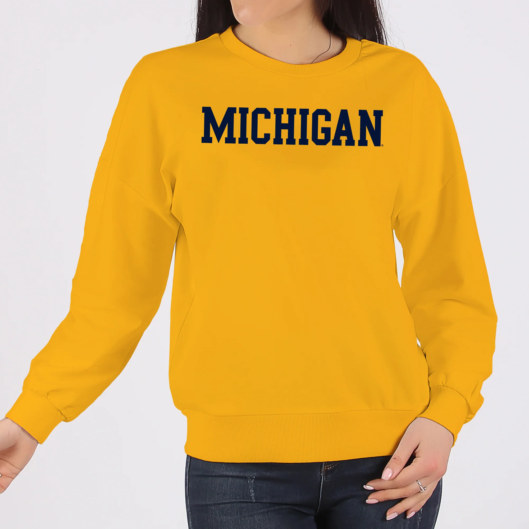 Michigan Wolverines Basic Block Crewneck Sweatshirt - Gold - Image 4
