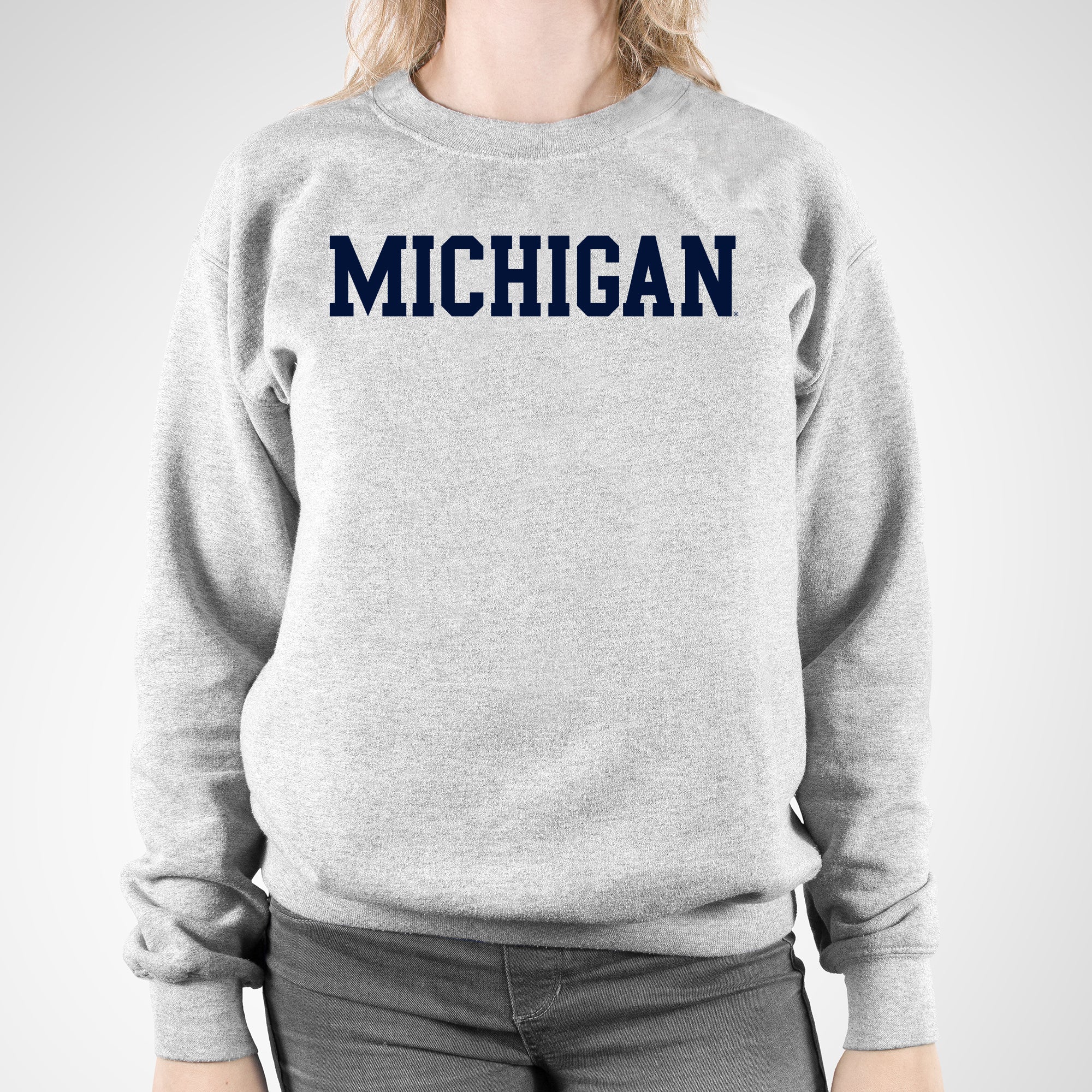 Michigan Wolverines Basic Block Crewneck Sweatshirt - Sport Grey - Image 4