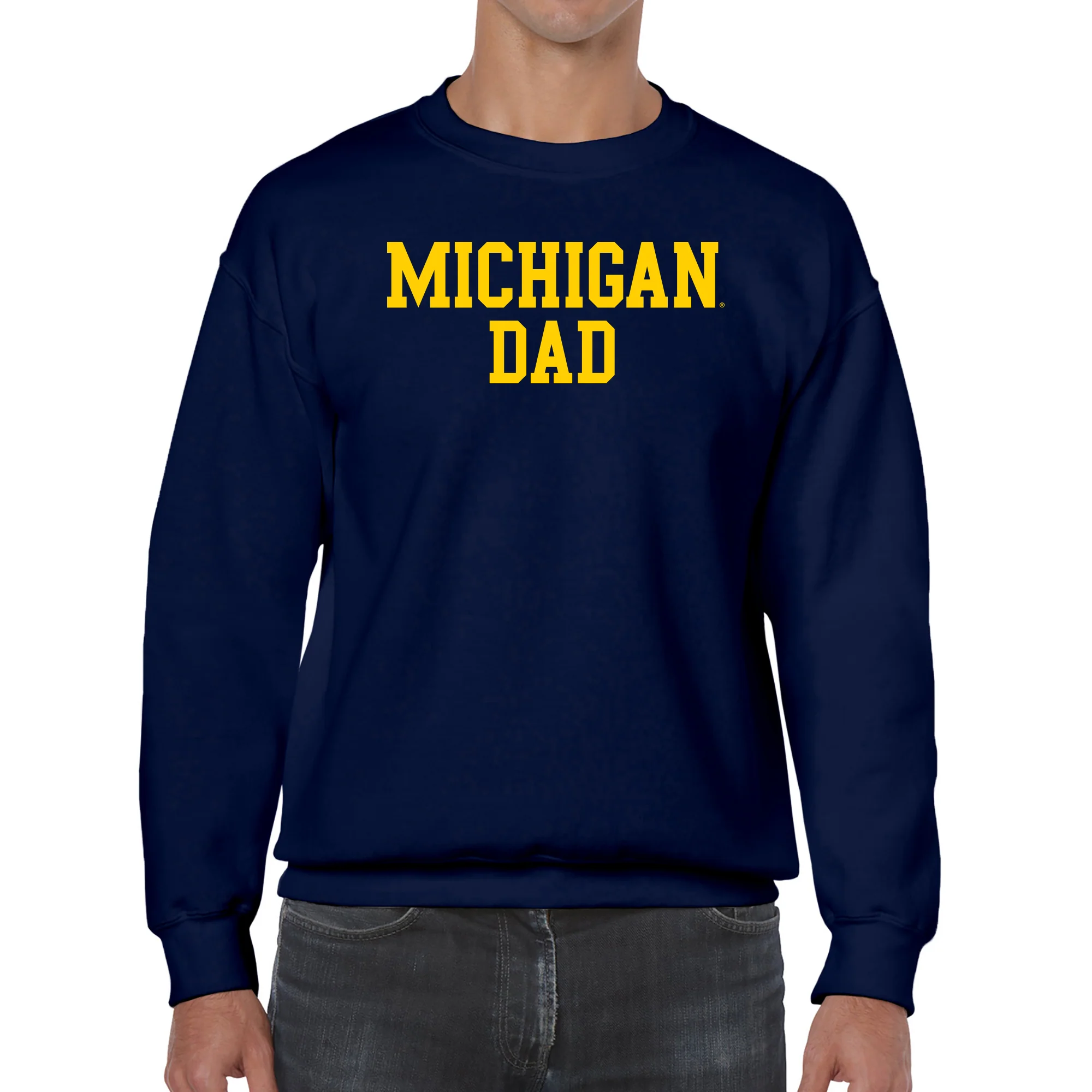 Michigan Wolverines Basic Block Dad Crewneck Sweatshirt - Navy - Image 3