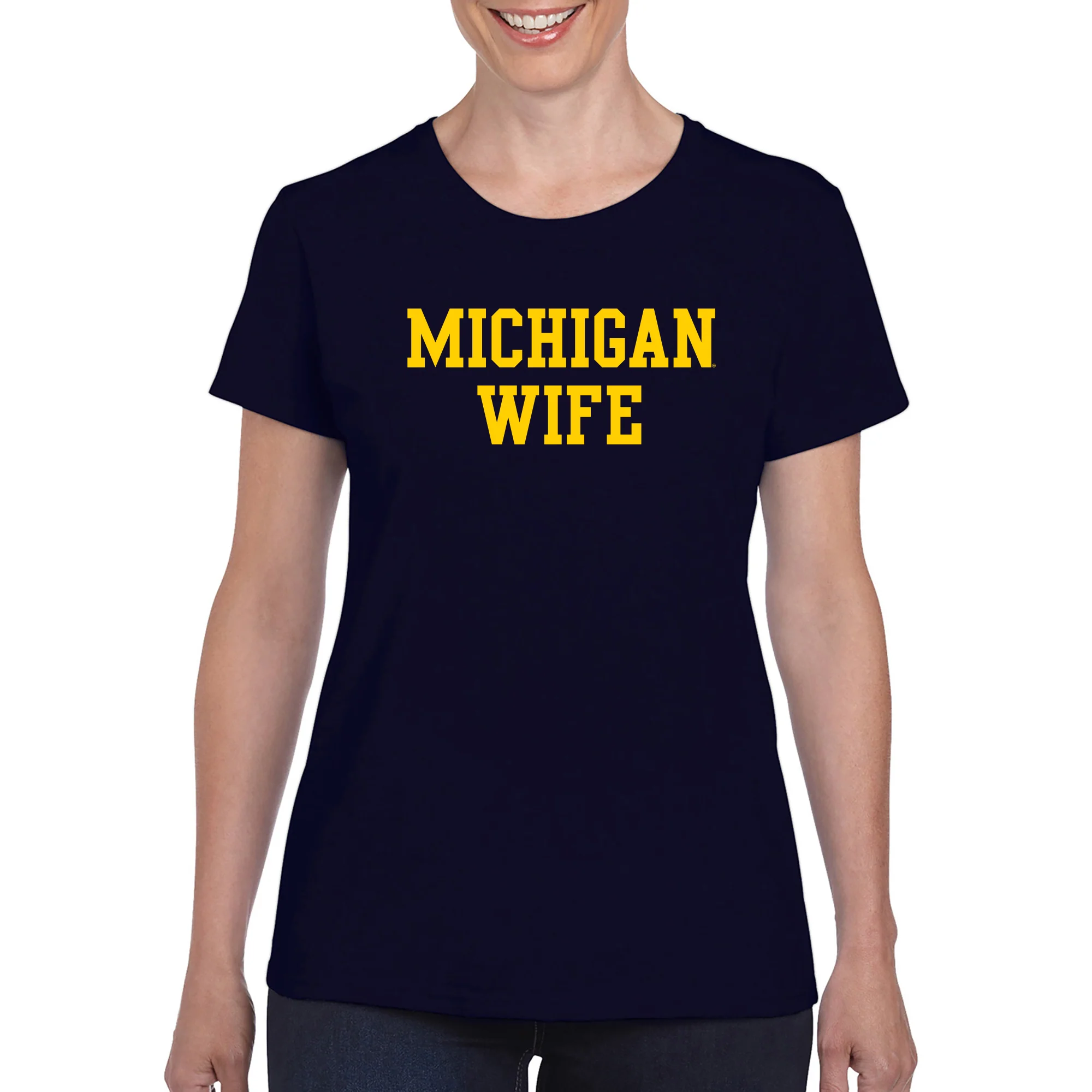 Michigan Wolverines Basic Block Wife Women's T Shirt - Navy - Image 4