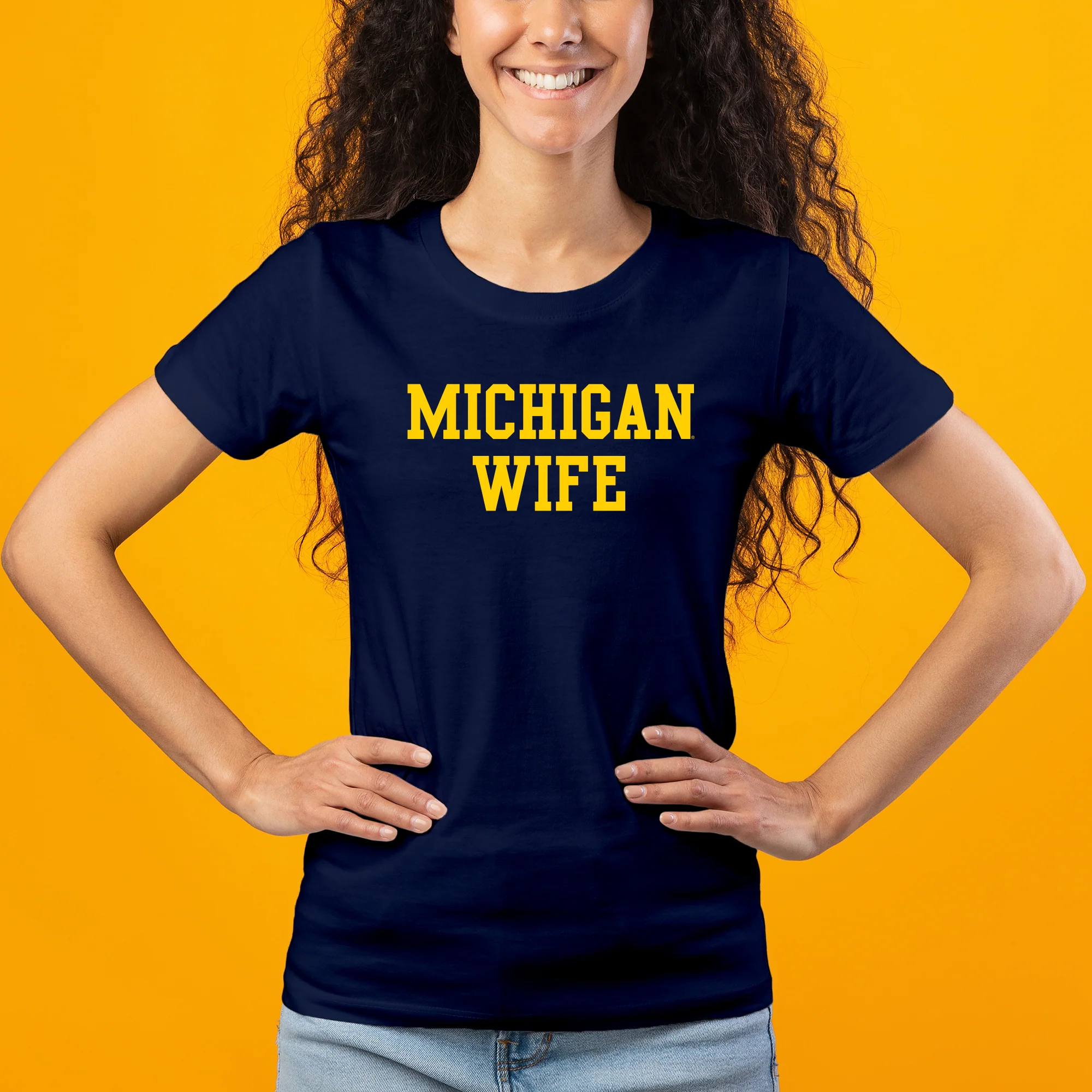Michigan Wolverines Basic Block Wife Women's T Shirt - Navy - Image 5