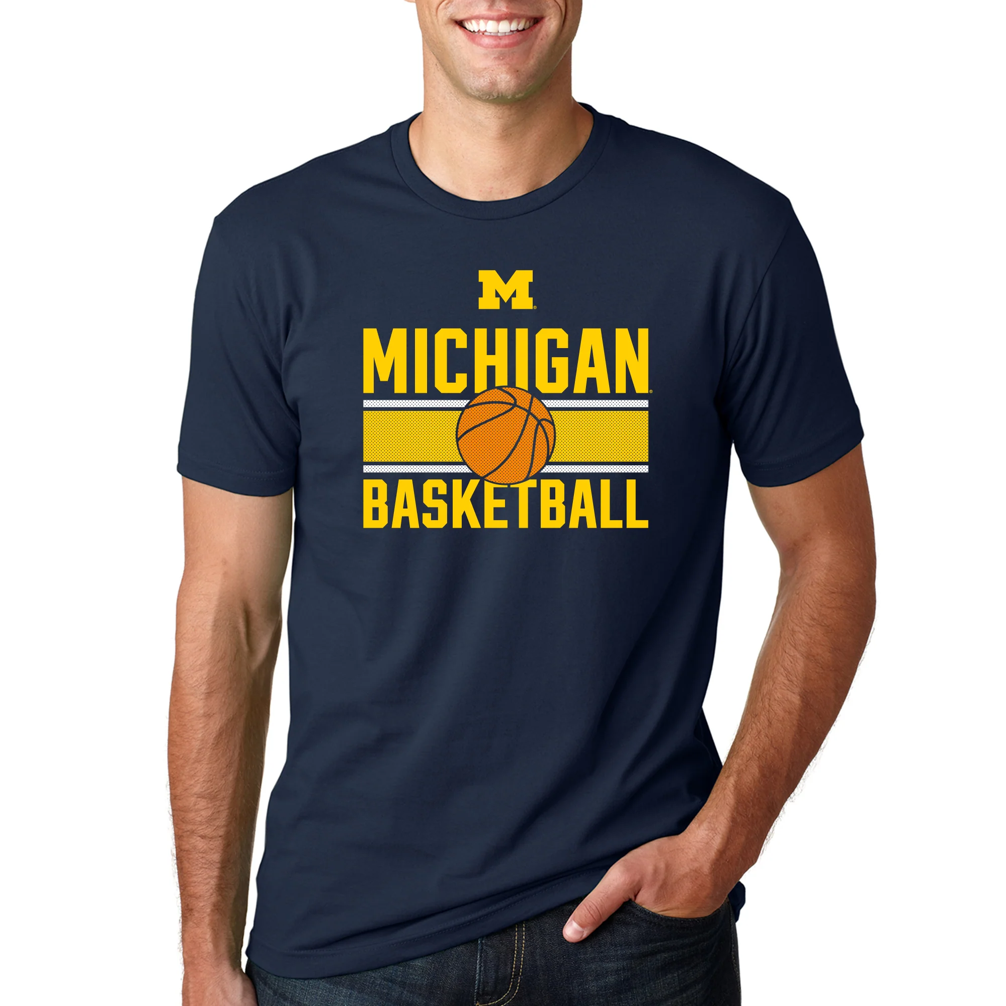 Michigan Wolverines Basketball Mesh NLA Short Sleeve T Shirt - Midnight Navy - Image 3