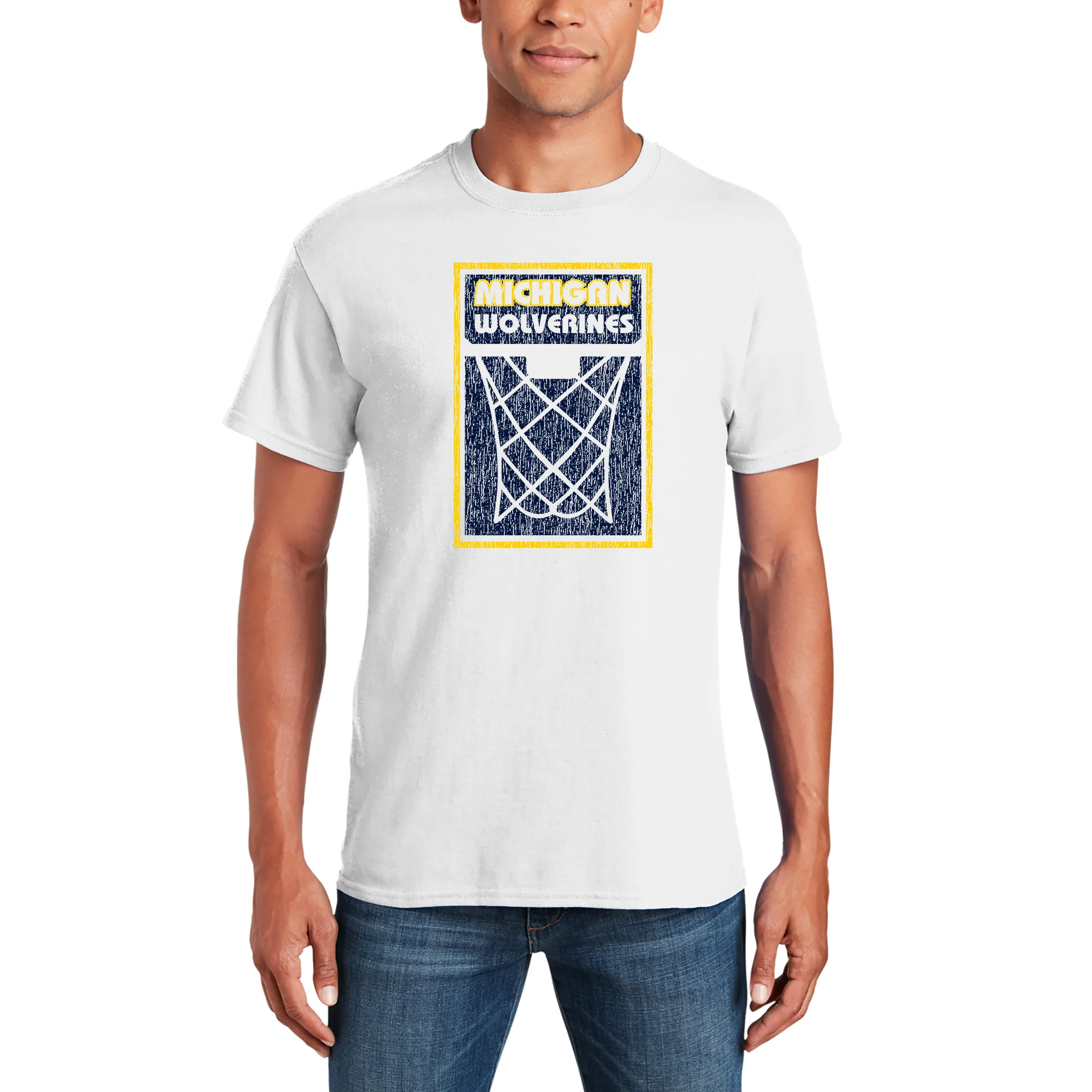 Michigan Wolverines Basketball Net Block T Shirt - White - Image 3