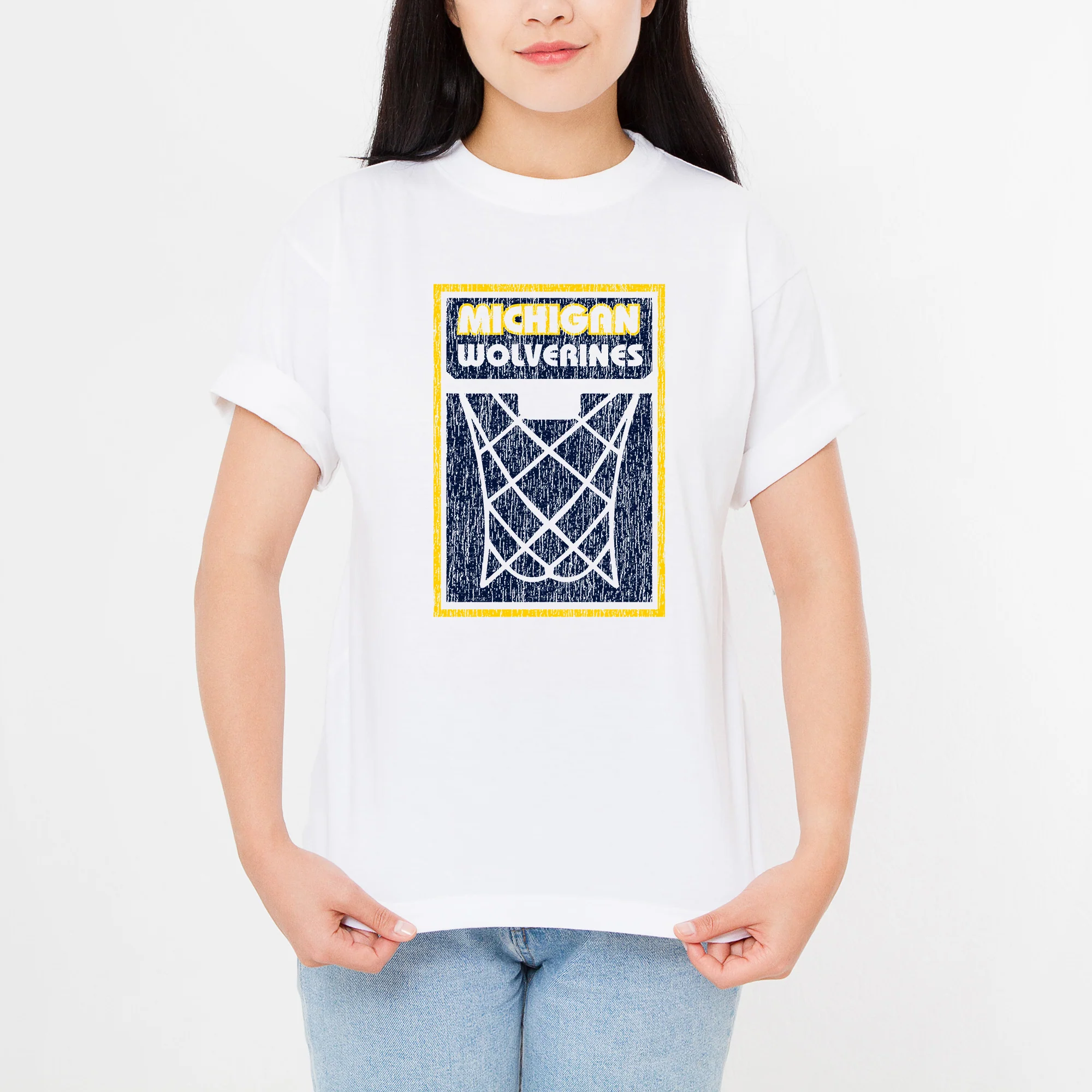 Michigan Wolverines Basketball Net Block T Shirt - White - Image 4