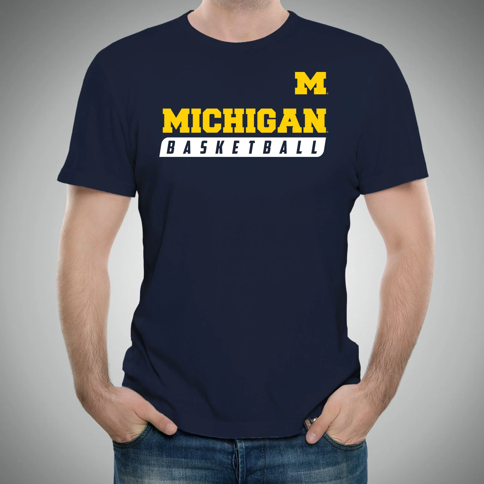 Basketball Slant University of Michigan Basic Cotton Short Sleeve T-Shirt - Navy - Image 3