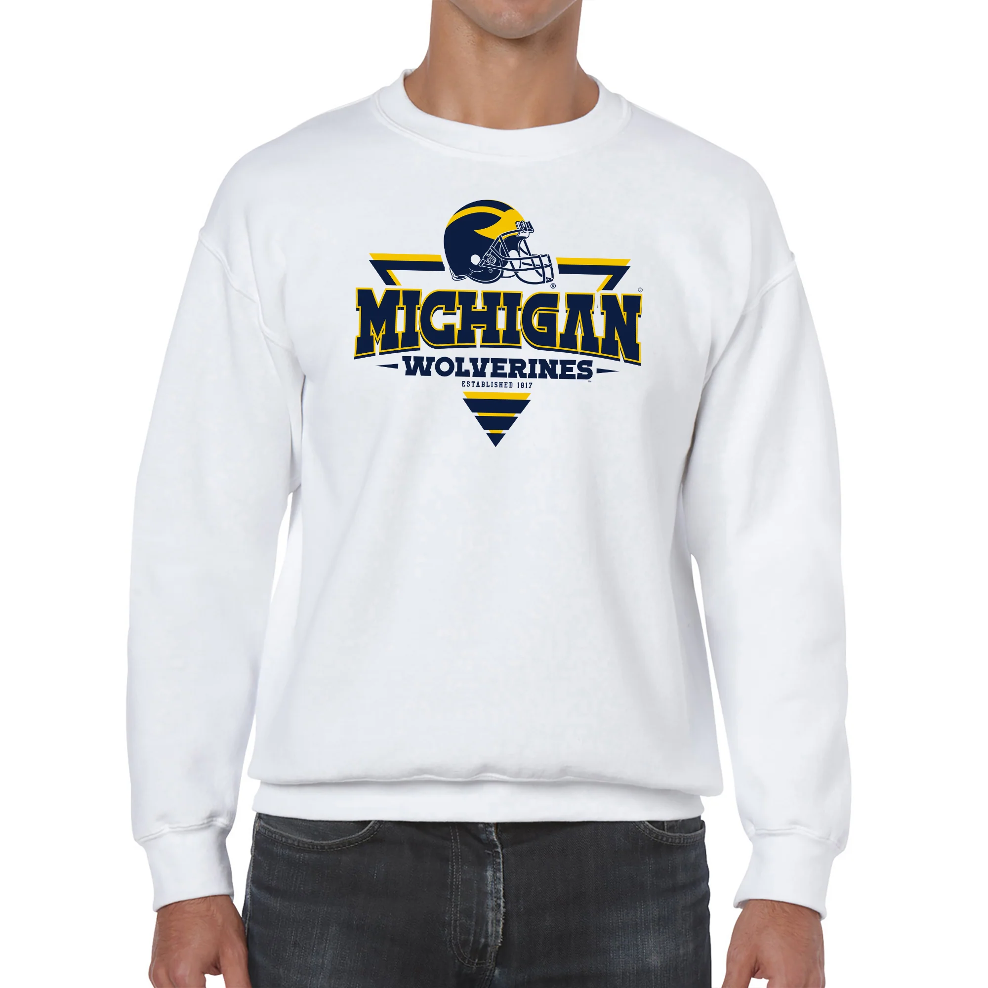 Michigan Wolverines Football Triangle Crewneck Sweatshirt - White - Image 3