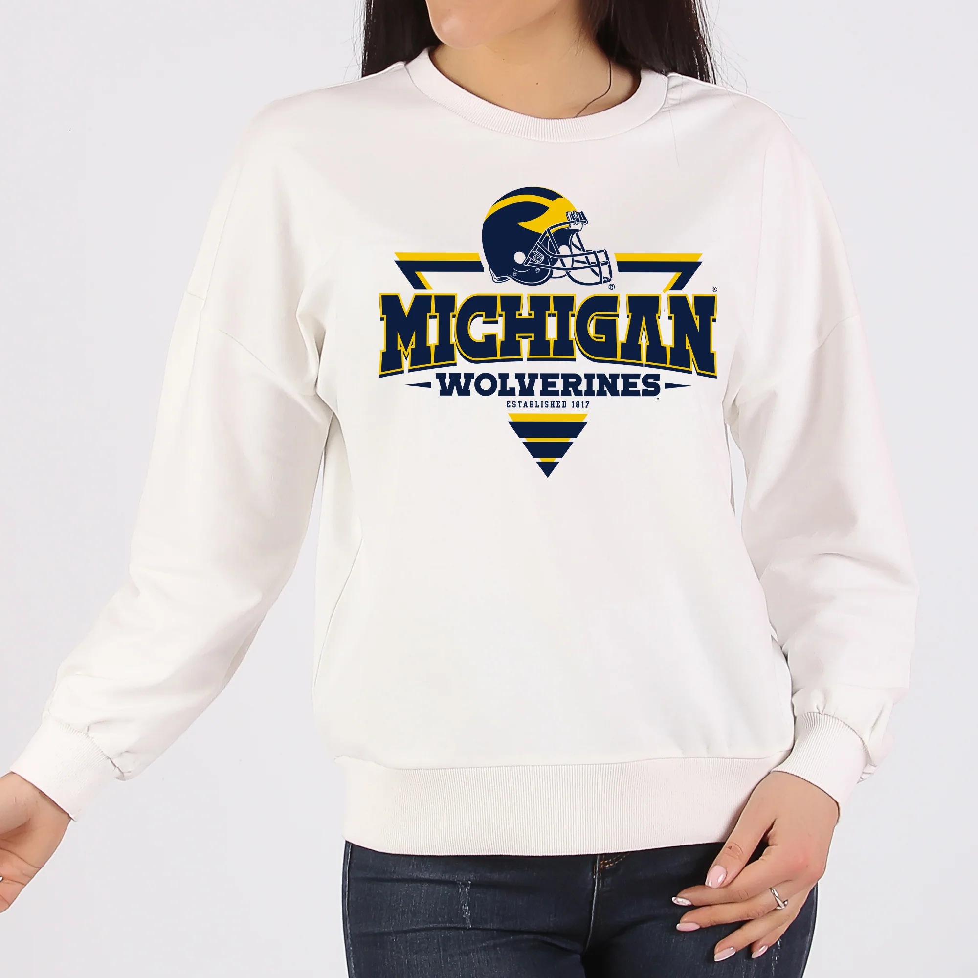 Michigan Wolverines Football Triangle Crewneck Sweatshirt - White - Image 4