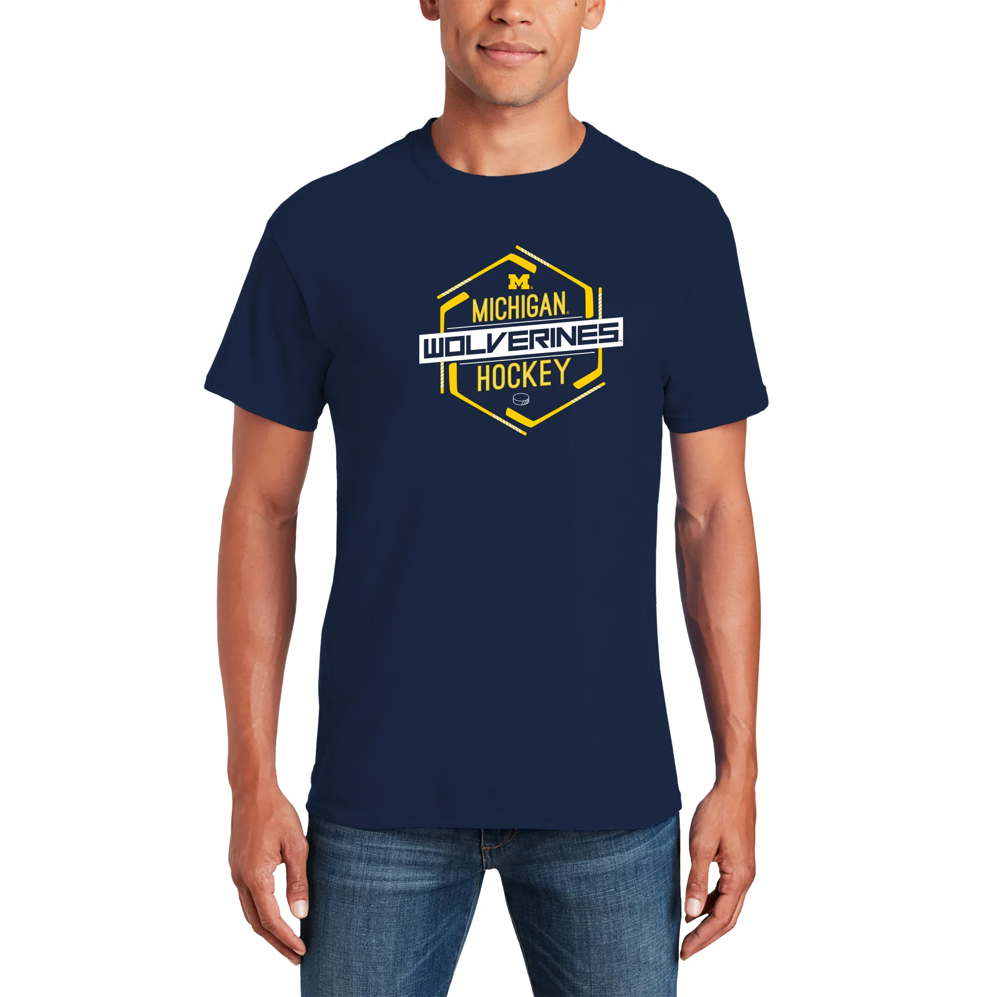 Michigan Wolverines Hockey Hex T-Shirt - Navy - Image 3