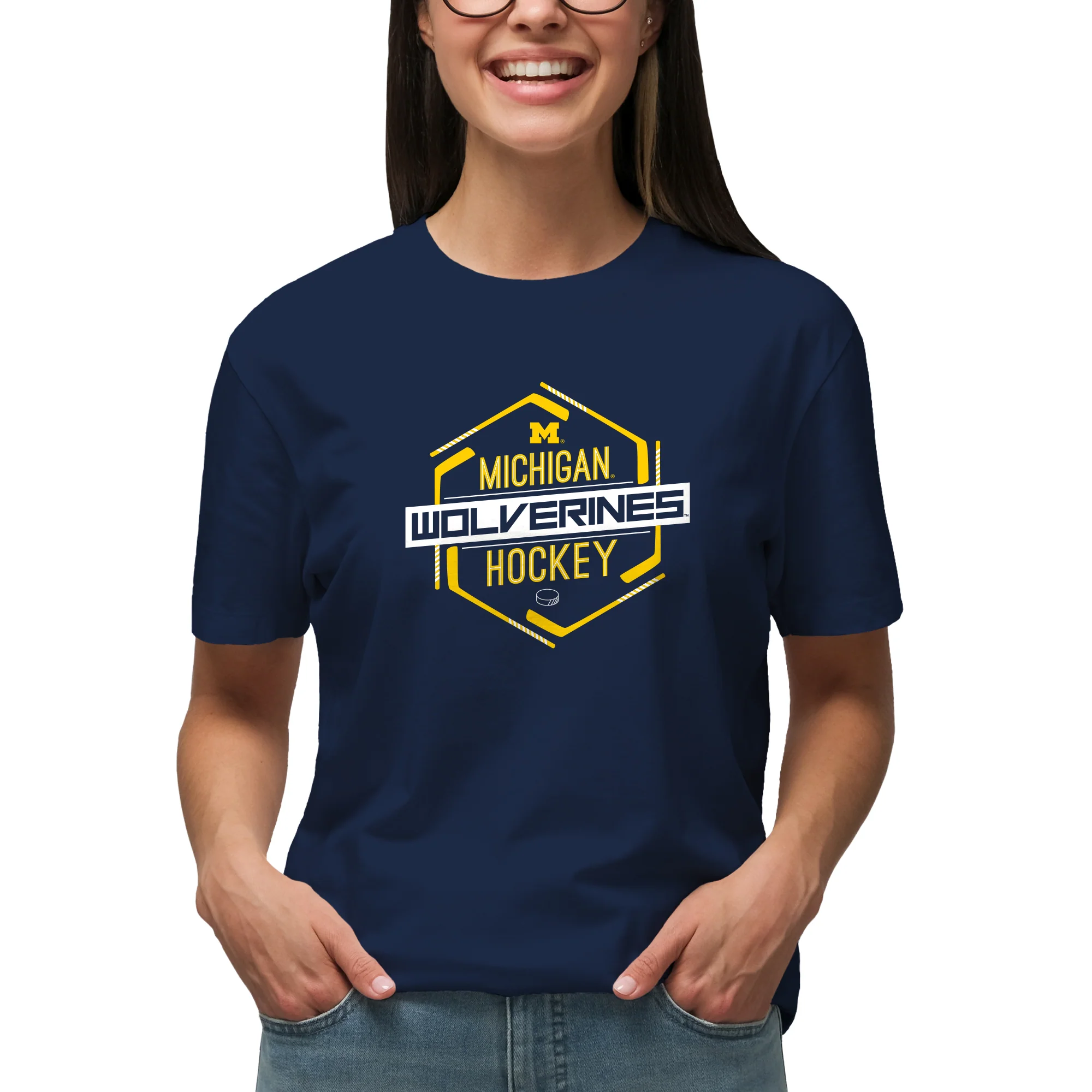 Michigan Wolverines Hockey Hex T-Shirt - Navy - Image 4